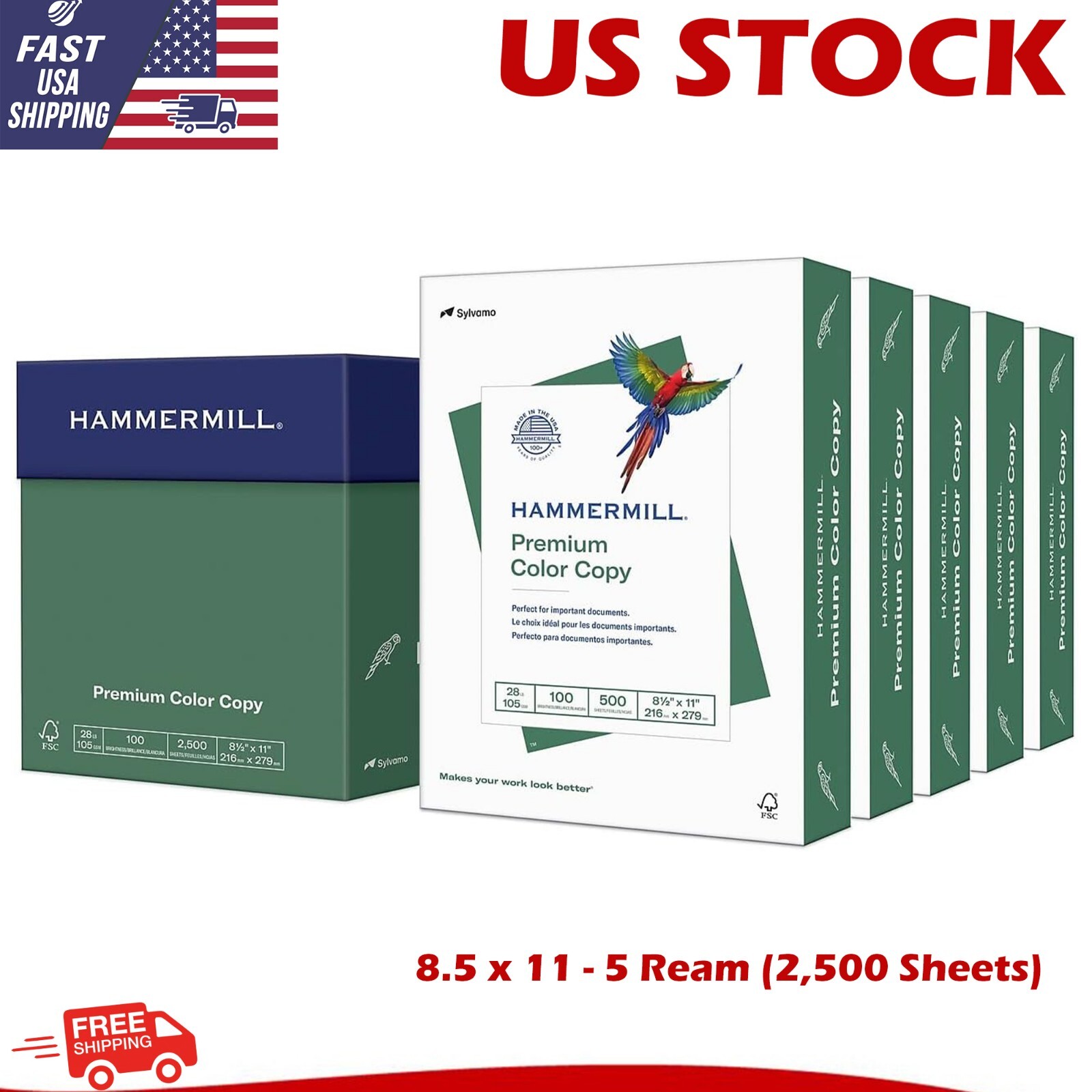 Printer Paper, Premium Color 28 lb Copy Paper, 8.5 x 11 – 5 Reams (2,500 Sheets)