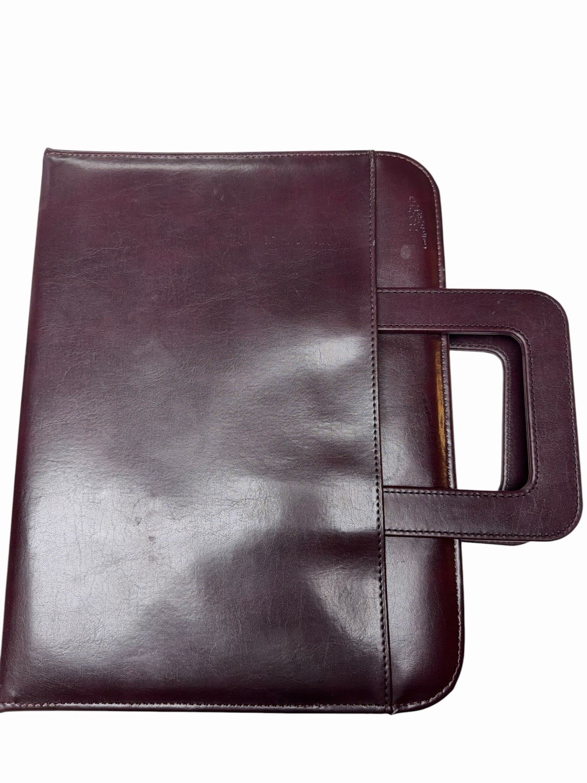 Vintage Burgundy Leather Portfolio Binder Organizer Zip Padfolio