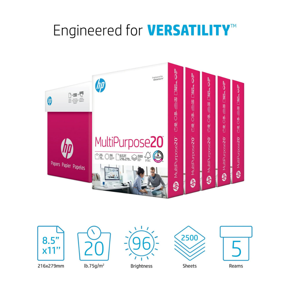HP Multipurpose Paper 8.5×11, 20 lb, 96 Bright, 5 Ream Case -2500 Sheets Printer