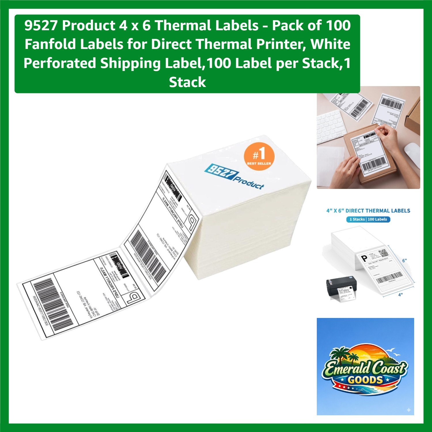 Efficient 4″x6″ Thermal Shipping Labels – 100 Perforated Labels in One Stack