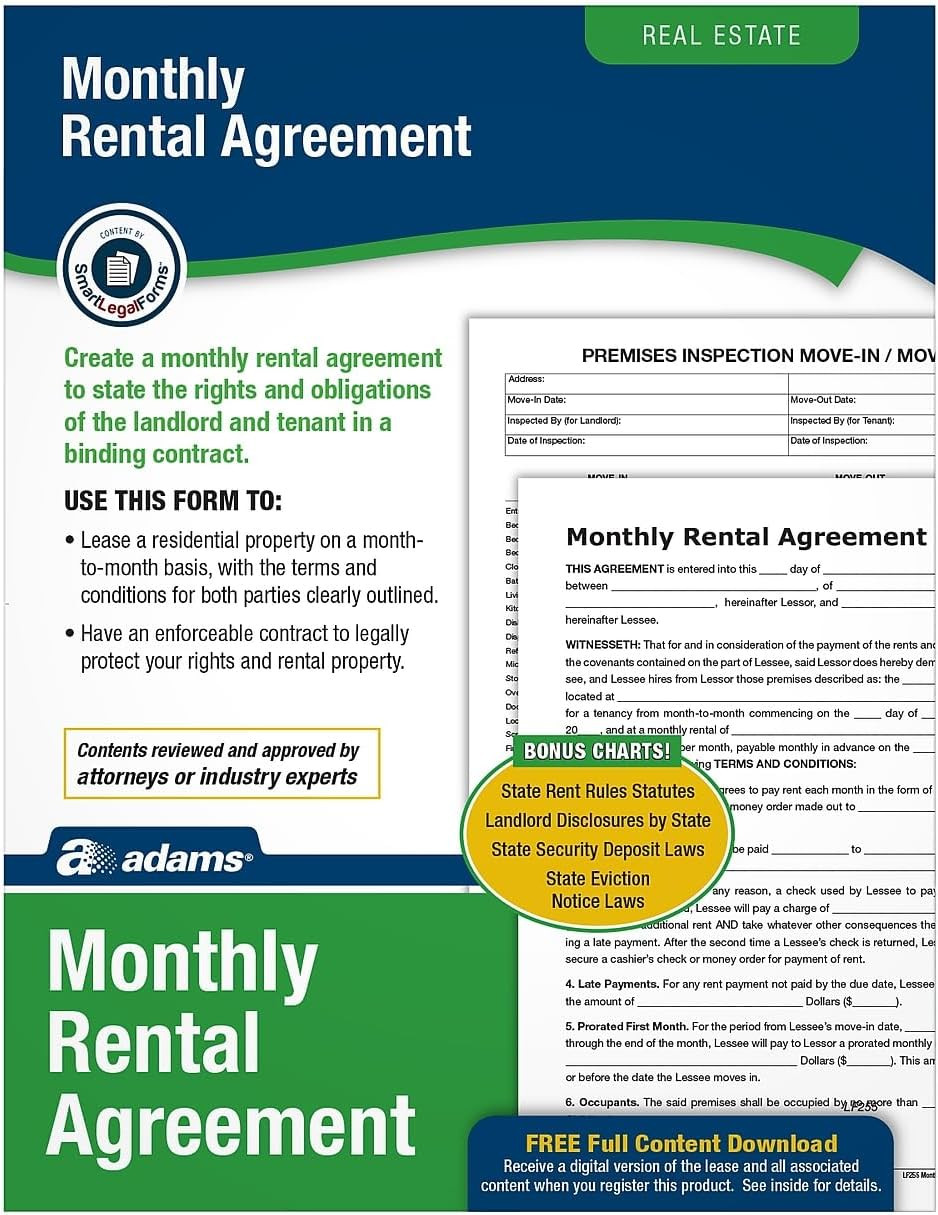 Adams Month-To-Month Rental Agreement, Forms and Instructions (Lf255),White