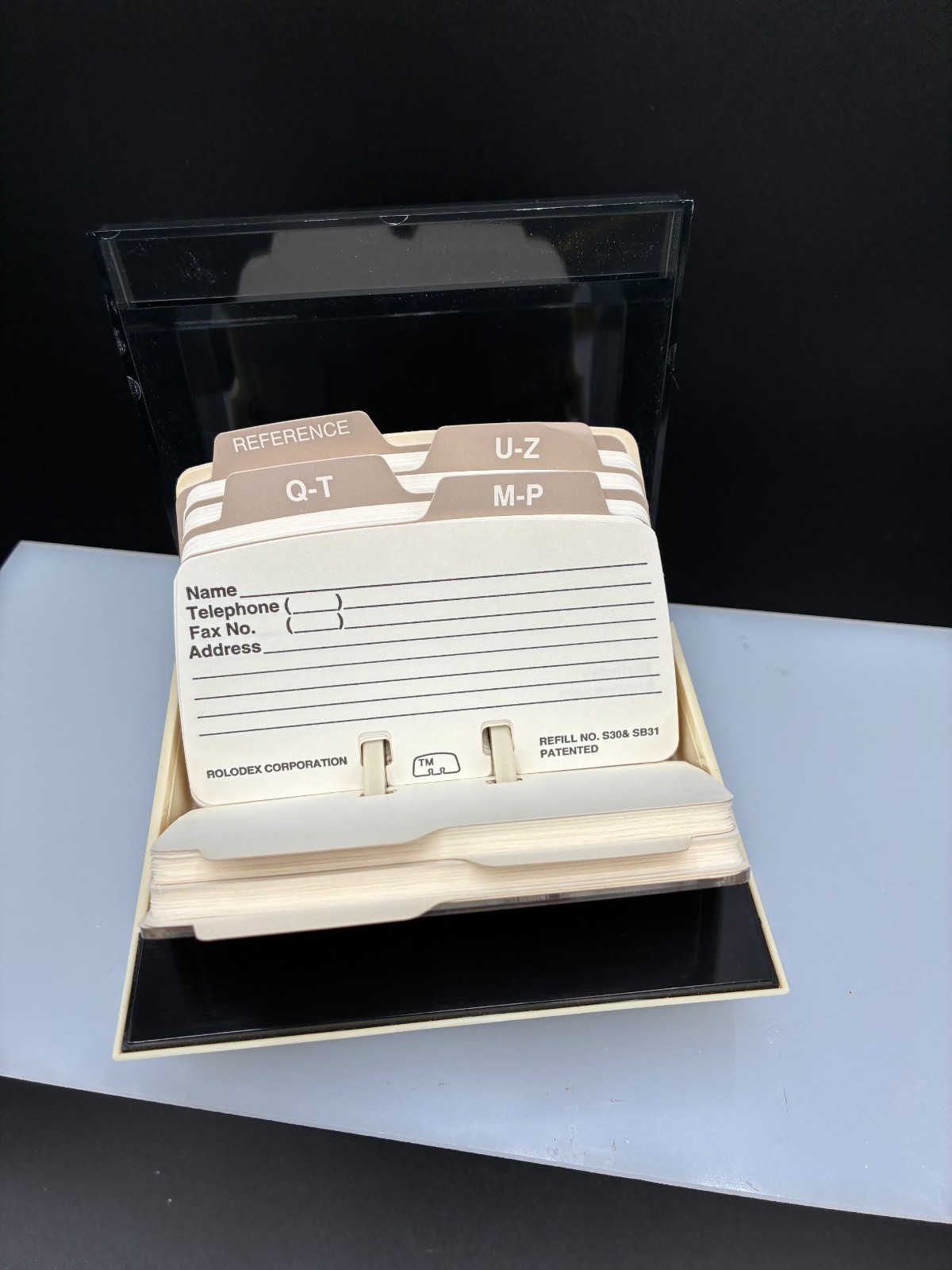 Vintage Rolodex S-300 C Petite Address Card File Smoke Lid w/A-Z Dividers 2 Tone