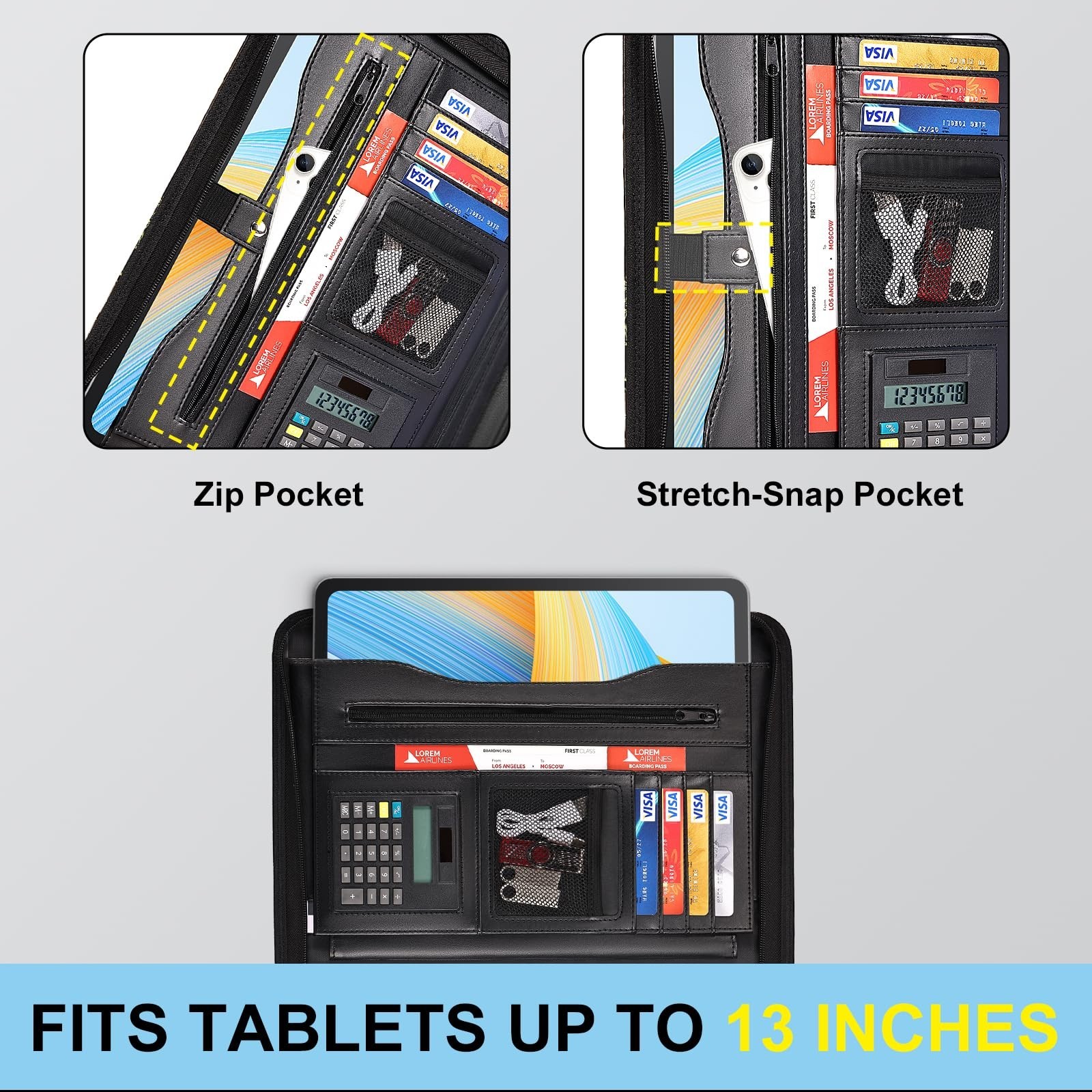 Leather Padfolio Organizer for Men & Women – Professional Resume Holder, Zippere