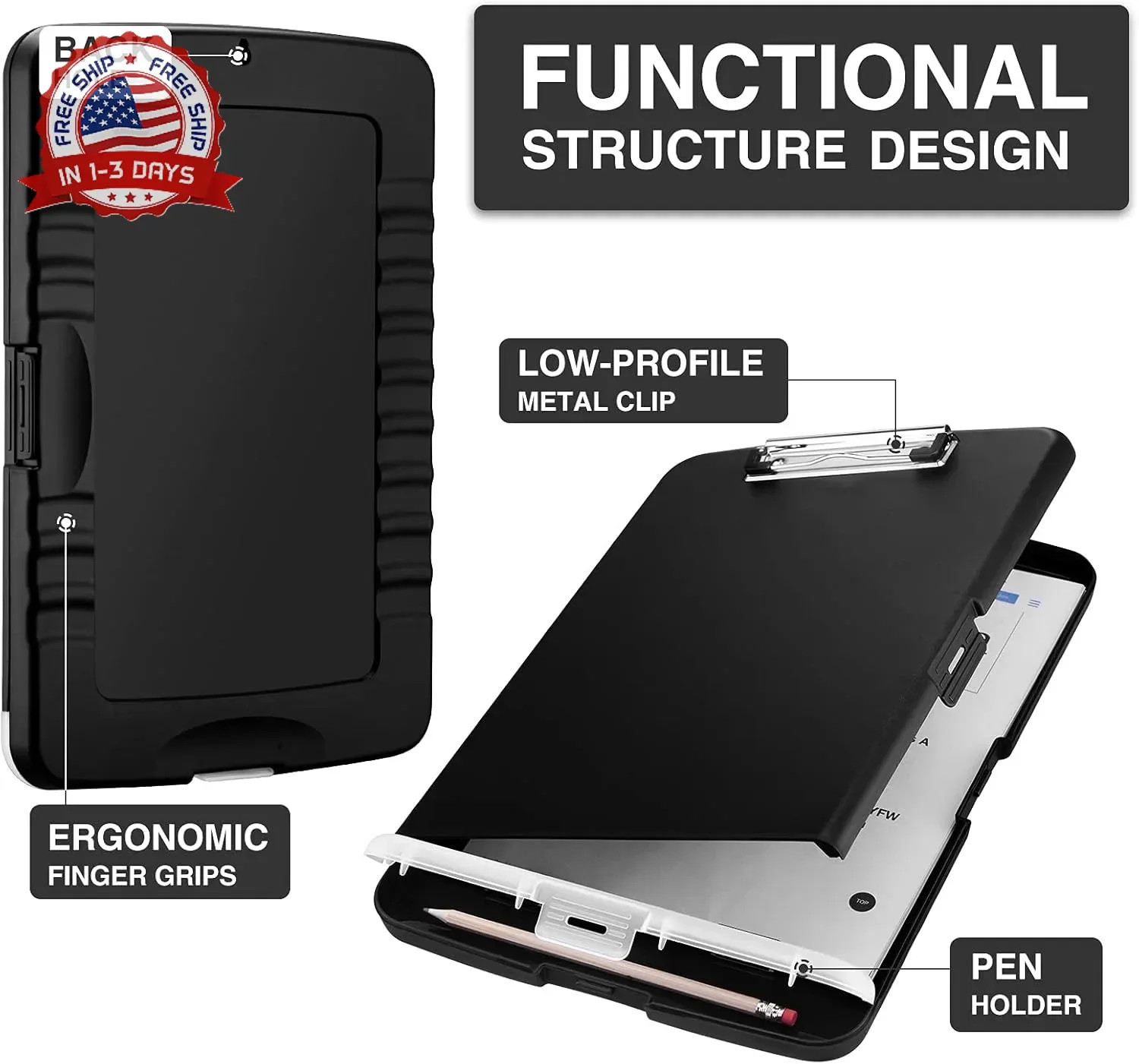 Sooez Clipboard with Storage, Clip Board 8.5 x 11 with Pen Holder, Plastic Organ