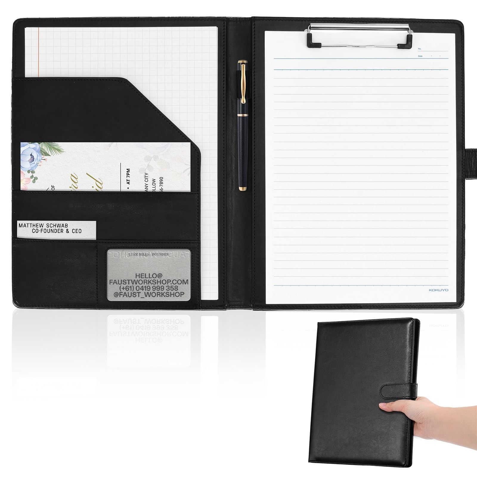 Professional Padfolio with Clipboard, Faux Leather Portfolio Folder Binder Legal