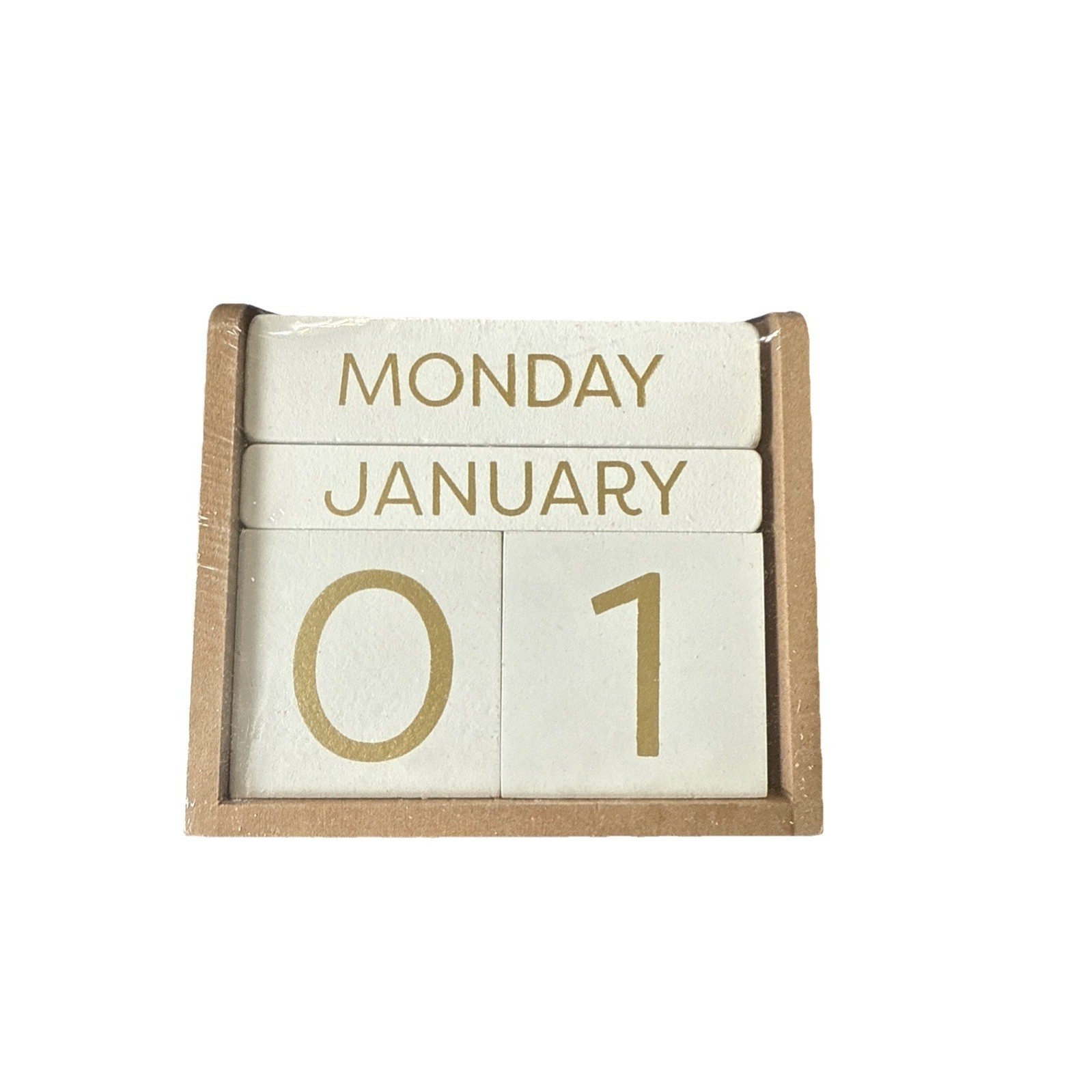 Perpetual Calendar Desktop Blocks Brown White Gift New Year 4.5″x4″x2.25″ New
