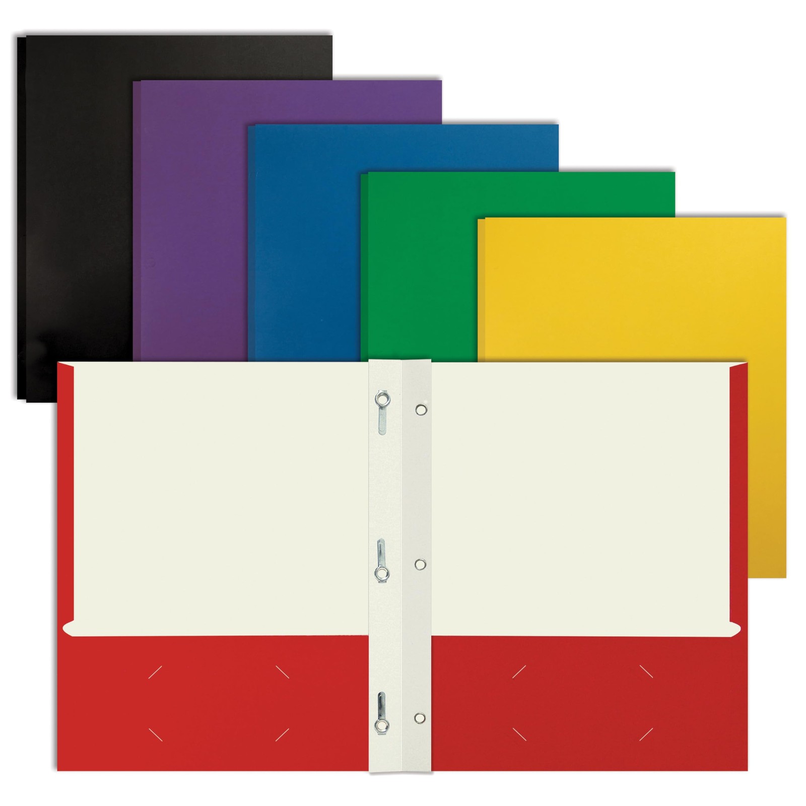 Better Office Products Letter 2 Pocket Paper Folders with fasteners, Assorted
