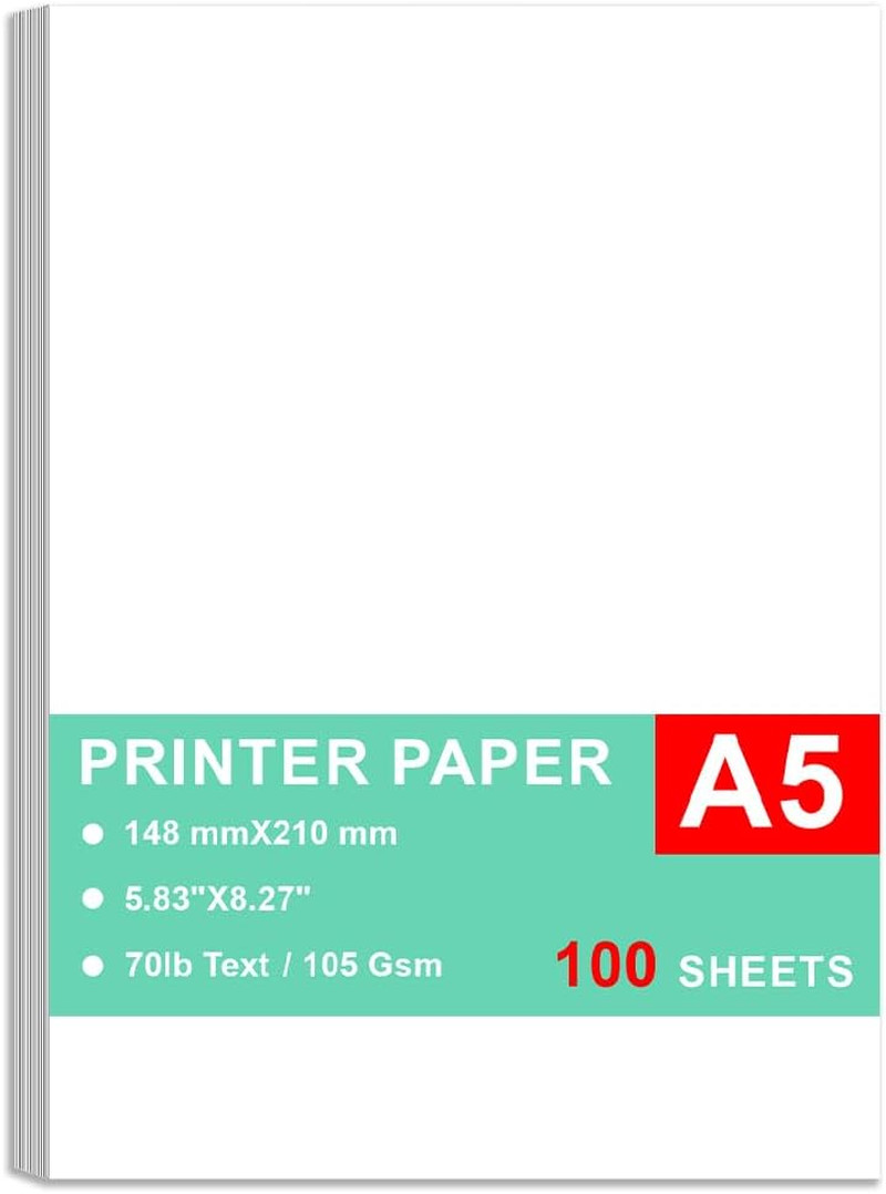 A5 Printer Paper – 100 Sheets, A5 Premium Bright White Paper, 28Lb Bond / 70Lb