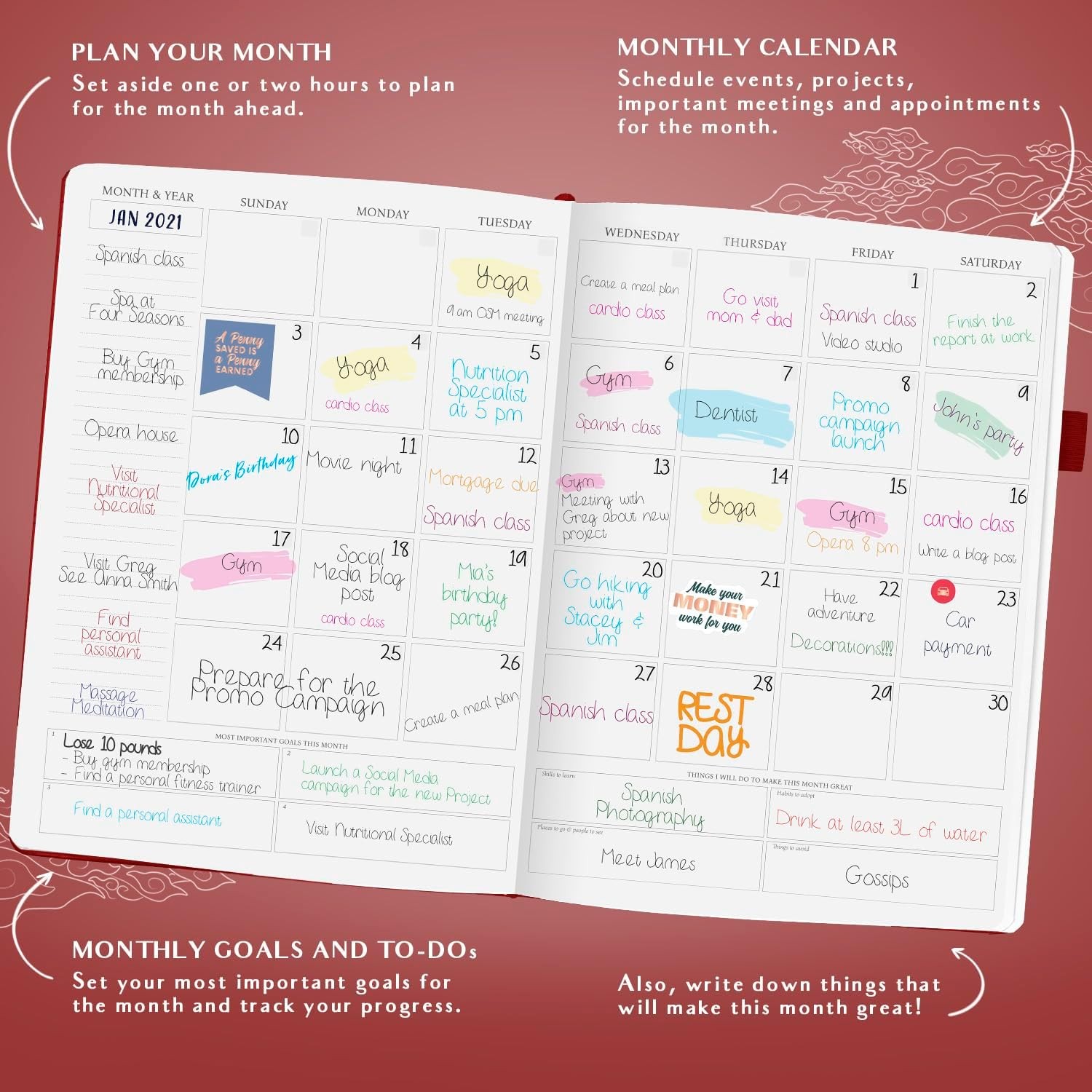 Legend Planner PRO Hourly Schedule Weekly Daily A4 Red