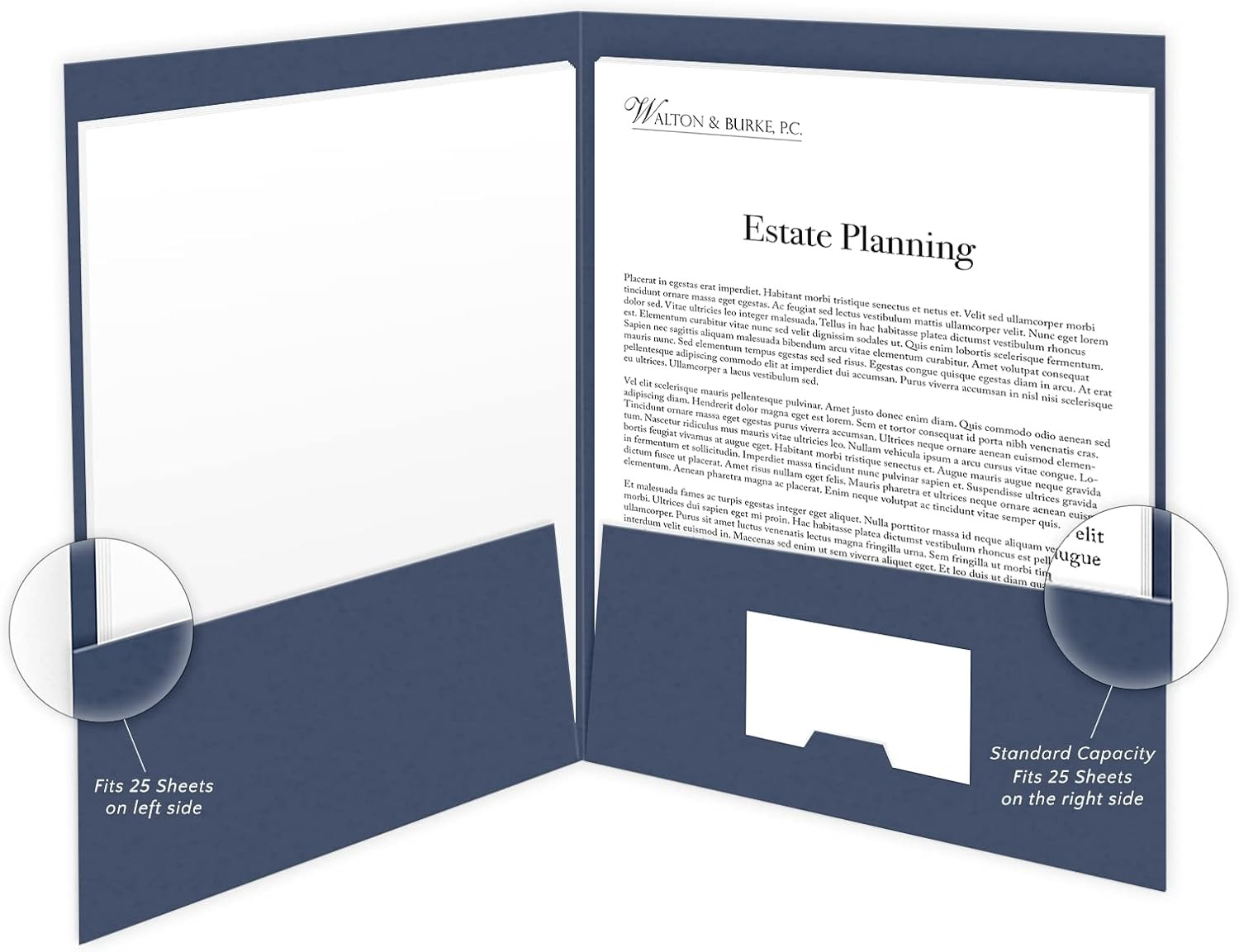 25 Count, Blue, Estate Planning Documents Pocket Folders, Gold Foil Stamped, for
