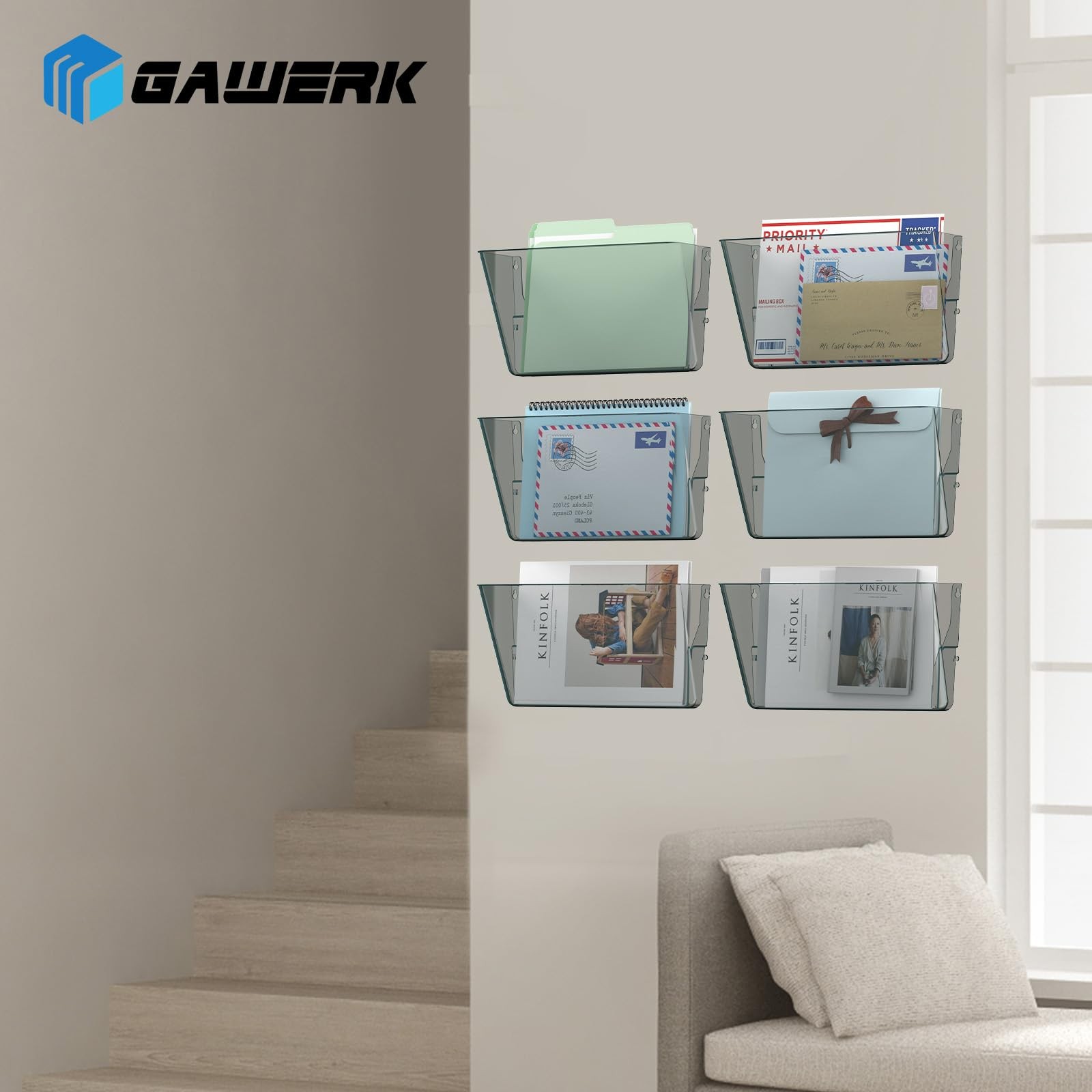 Gawerk Clear Acrylic Single Pocket, Plastic Hanging Wall Mount 4 Pack, Gray