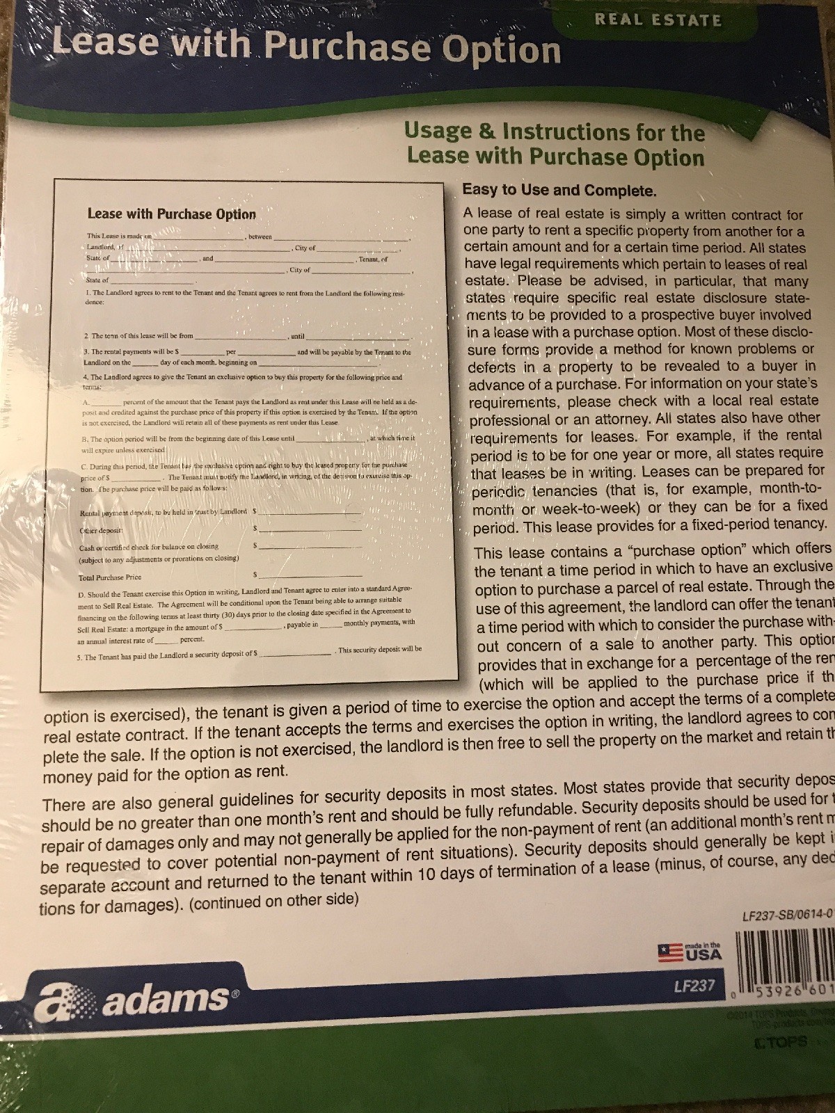 Adams, Real Estate, Lease With Purchase Option LF237