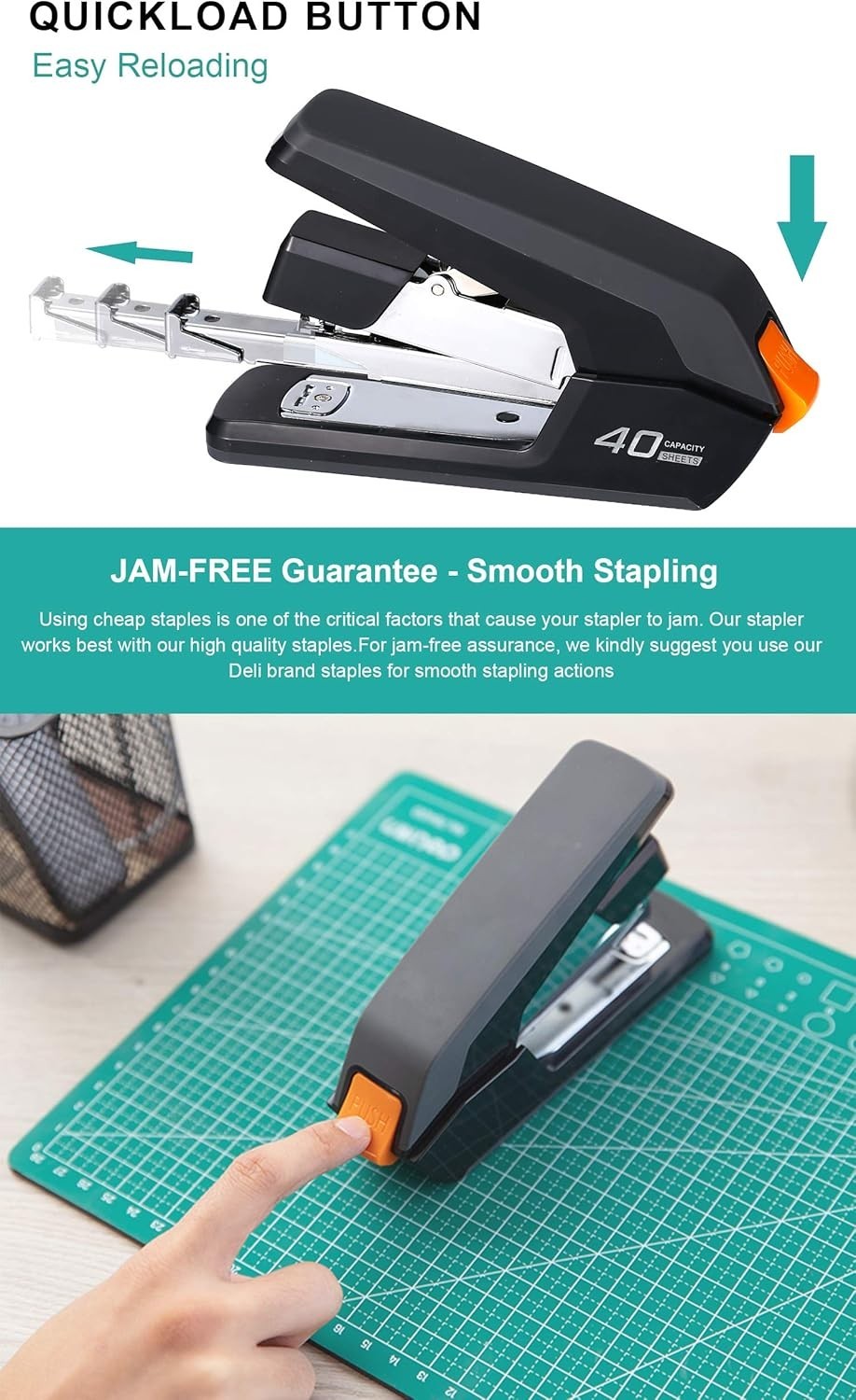 Effortless Desktop Stapler, 40 Sheet Capacity, One Finger Touch Stapling, Eas…