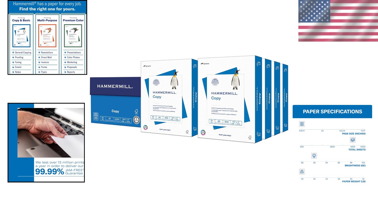 Smooth Finish Printer Paper – 8 Ream Case – 4000 Sheets Free USA Shipping