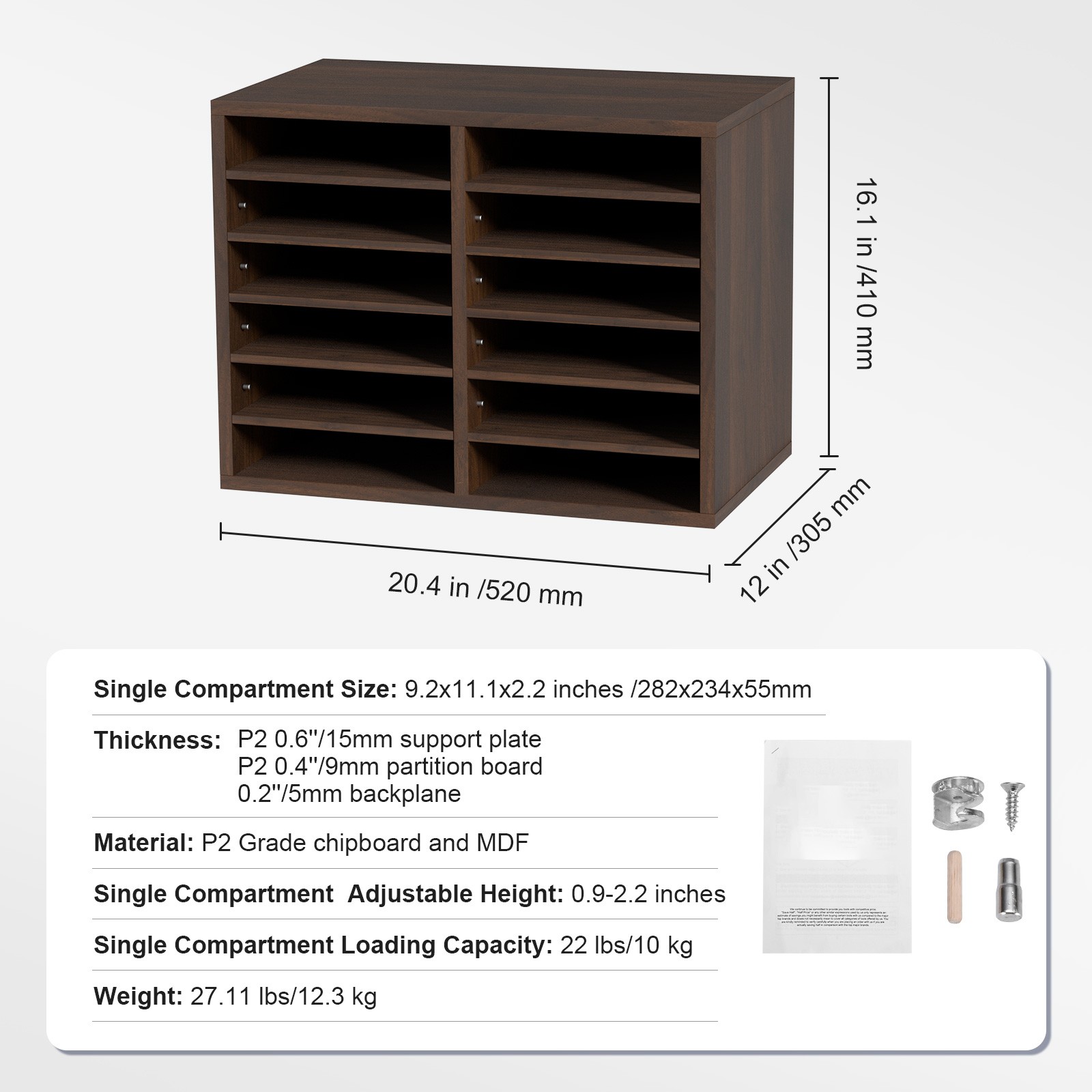 VEVOR Wood Literature Organizer Adjustable File Sorter 12 Compartments Brown
