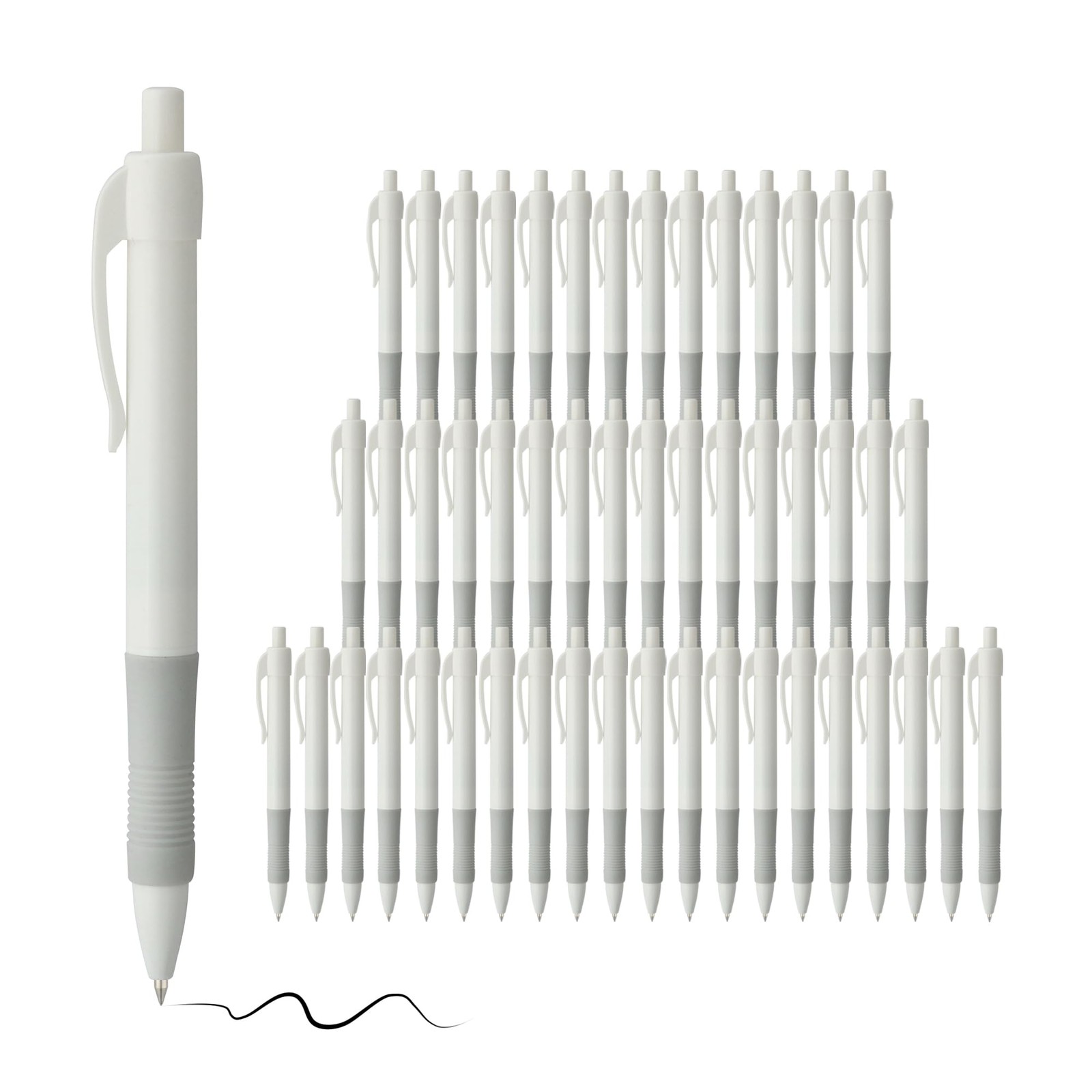50Pack Black Ink Pens Soft Grip No Bleed Click Pens