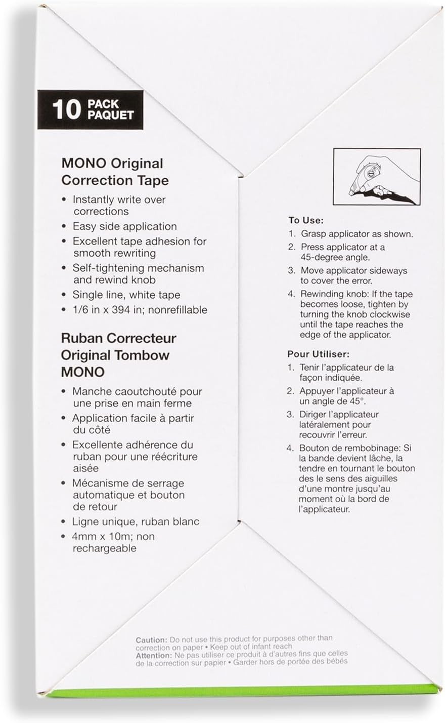 68720 MONO Correction Tape, 10-Pack. Easy To Use Applicator for Instant Corr…