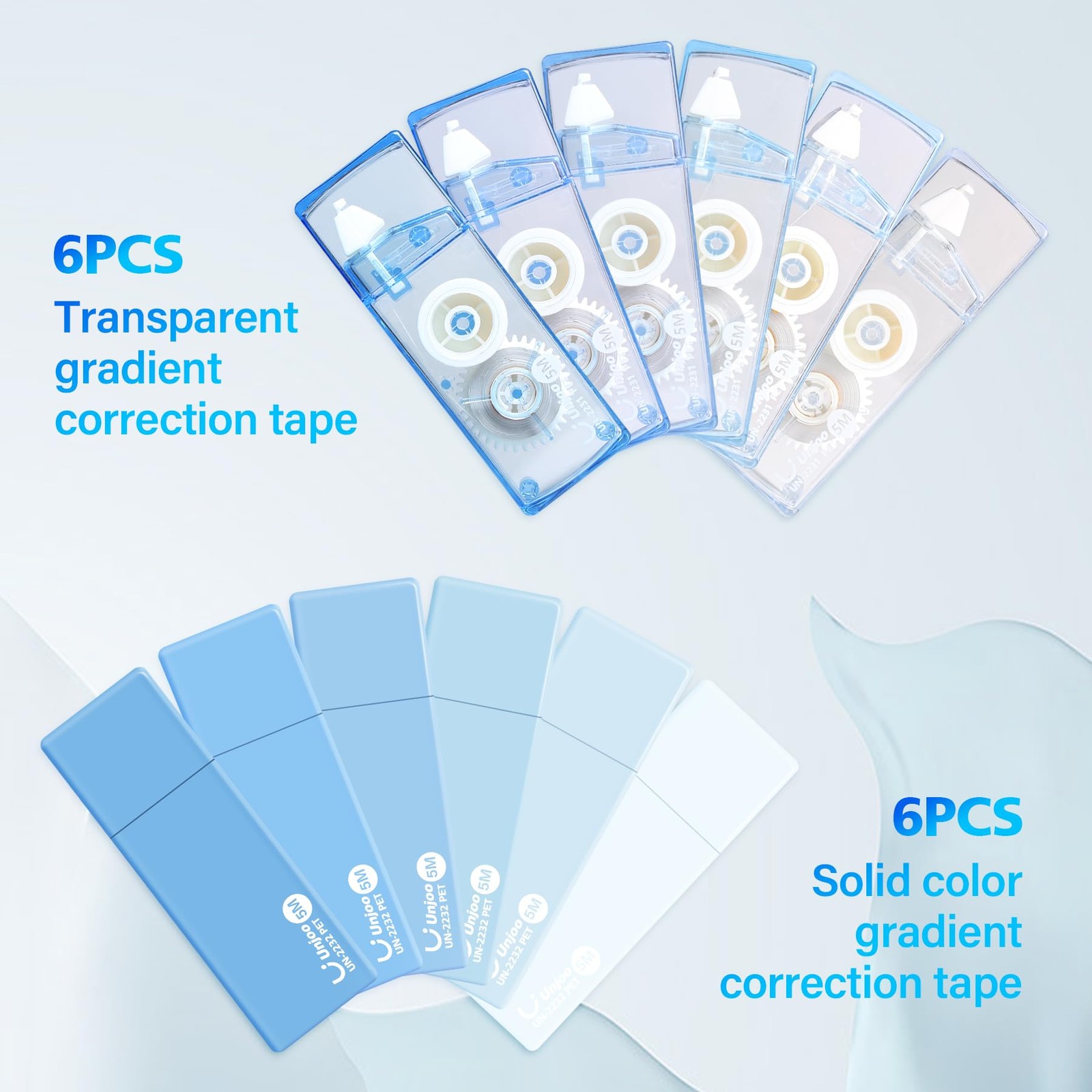 12 Pack Correction Tape Easy To Use Cute Applicator 5M x 0.2 Inch Gradient Blue