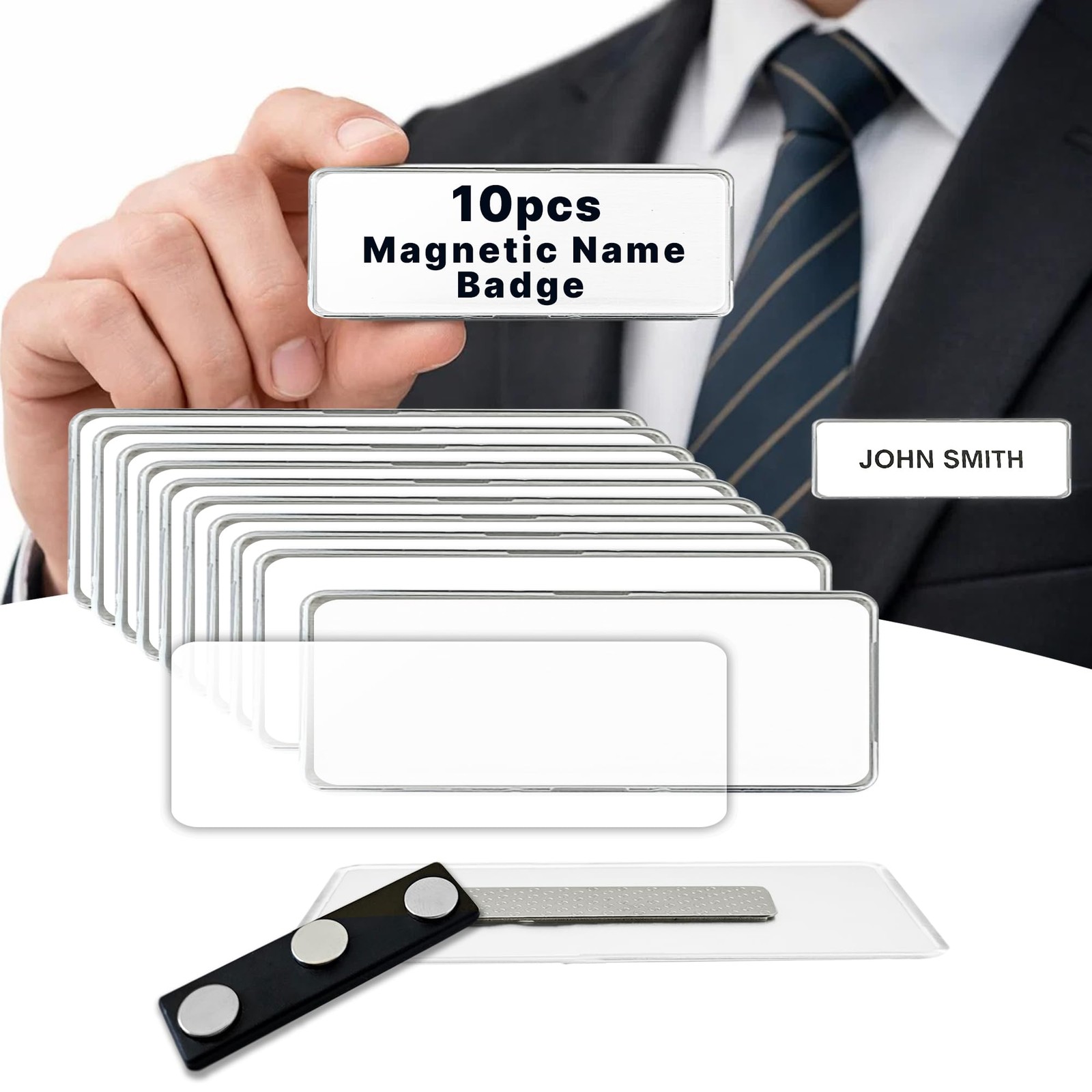 10 Pack Engravable Magnetic Name Holder + Clear Acrylic Cover.