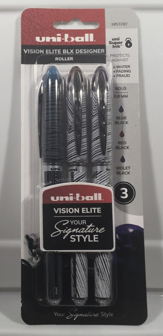 BOLD uni-ball Vision Elite BLX Designer Roller BLUE BLACK RED BLACK VIOLET BLACK