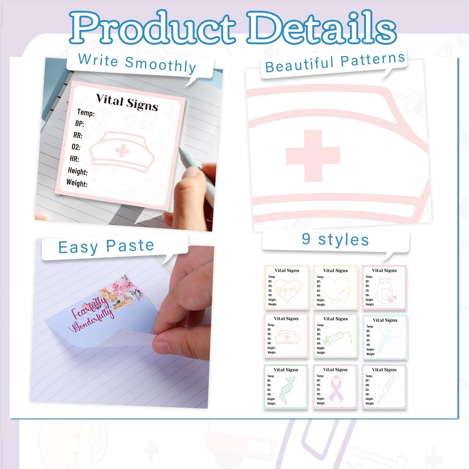 Vital Signs Sticky Notes Gifts, 9 Pack Vitals Signs Notepad 3×3 Inch, Nurse D…