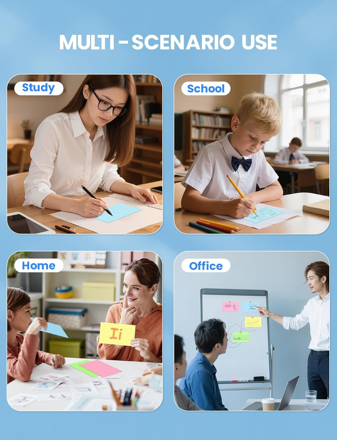 3×5 Index Cards Colored Note Cards, 250 PCS Ruled Index Cards 3×5, Lined Index F
