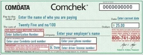 BLANK Green COMDATA Comchek – Size 5 Pack – COMCHECKS *FREE SHIPPING*