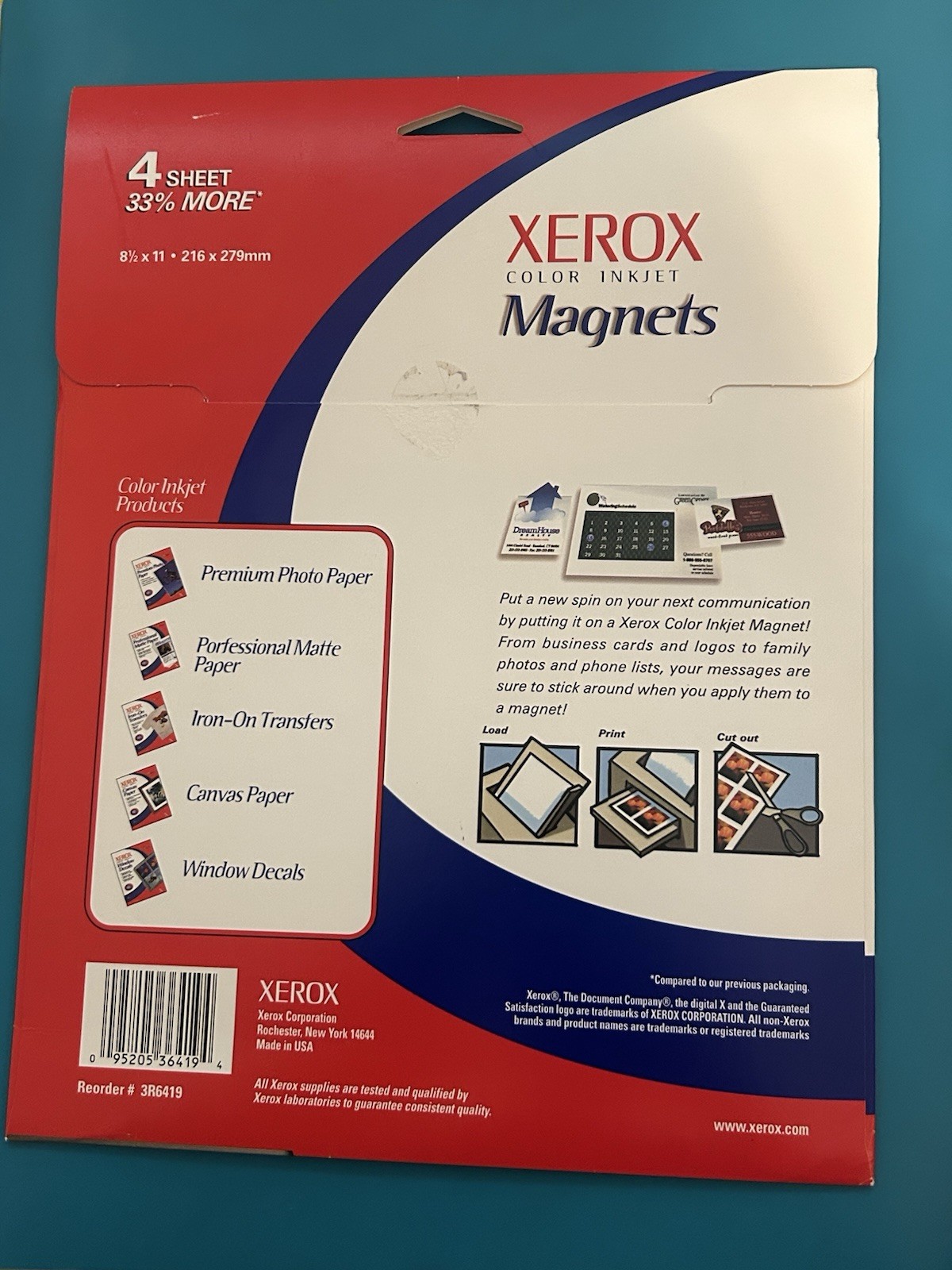 Xerox Color Inkjet 4 Magnet Sheets to print your own photos Personalize