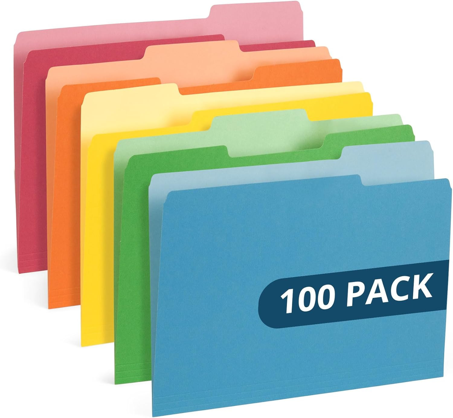 File Folders Letter Size 1/3 Cut Tabs 100 Pk Various Colors Two Tone Durable