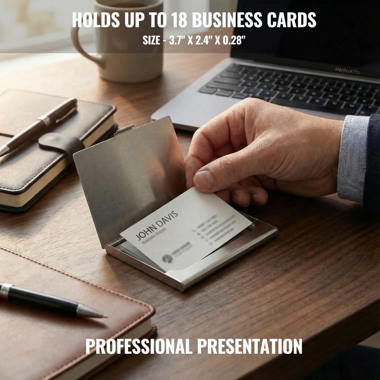 Business Card Holder, for Men and Women, Slim Minimalist Design Case, Stainless