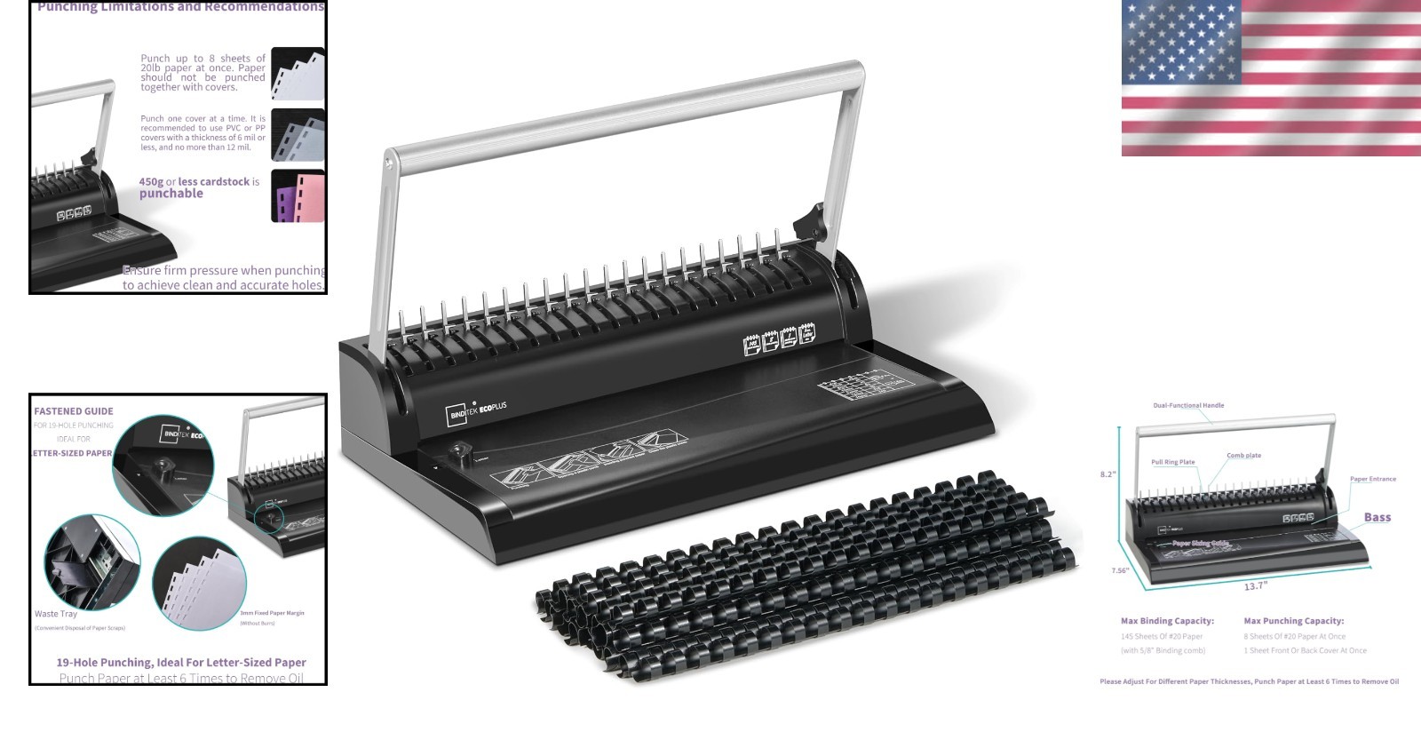 Easy-to-Use Comb Binder with 30 Combs for Letter Size Documents – 145 Sheets