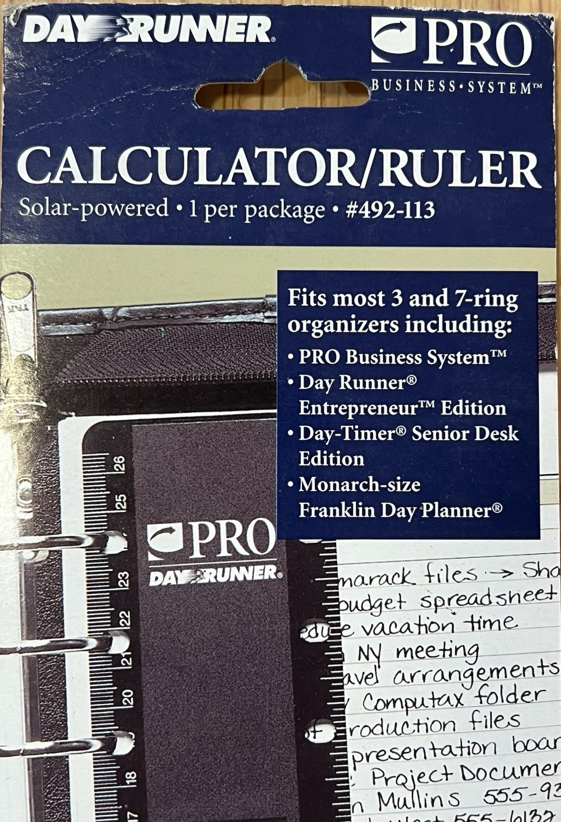 Day Runner PRO System Calculator/Ruler #492-113 Solar Power, Fits Most 3&7-ring