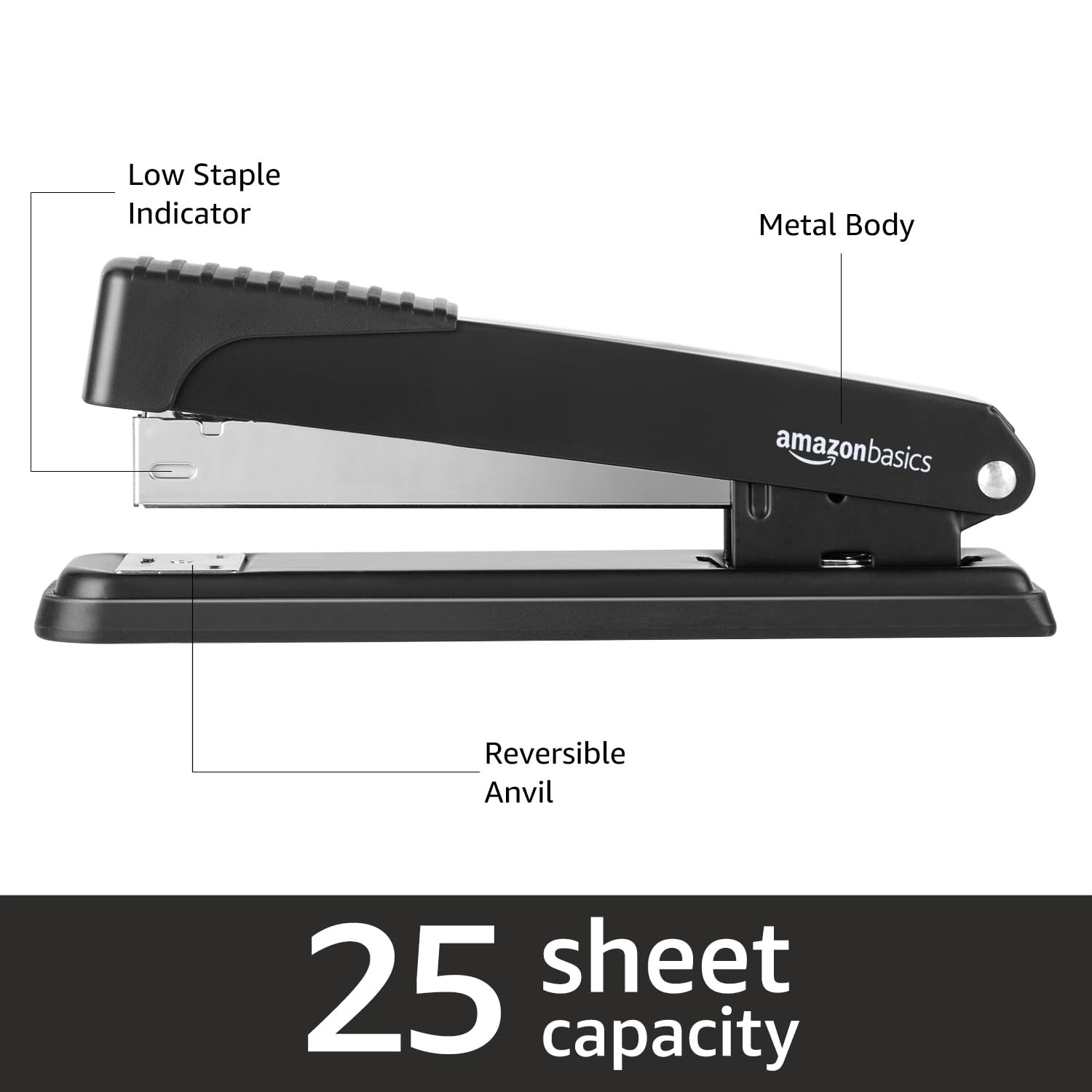Amazon Basics Full-Strip Metal Office Desktop 3 Count (1 Pack), Black