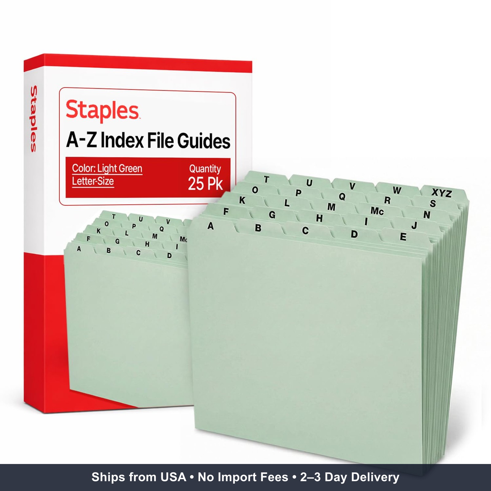 Staples A–Z Index File Guides, Letter Size, Light Green, Durable Alphabetical Fi