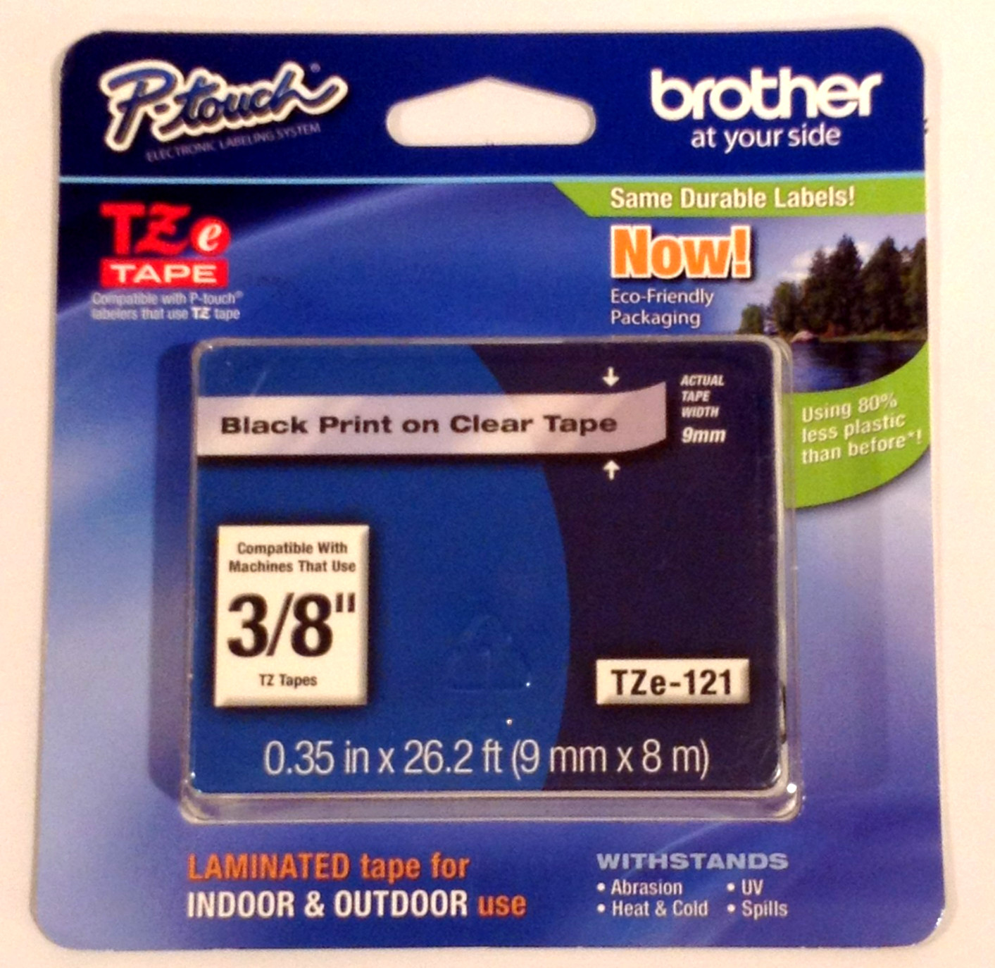 Brother P-Touch TZe-121 BLACK on CLEAR Tape 3/8″ X 26.2′ TZe131 PTouch NEW