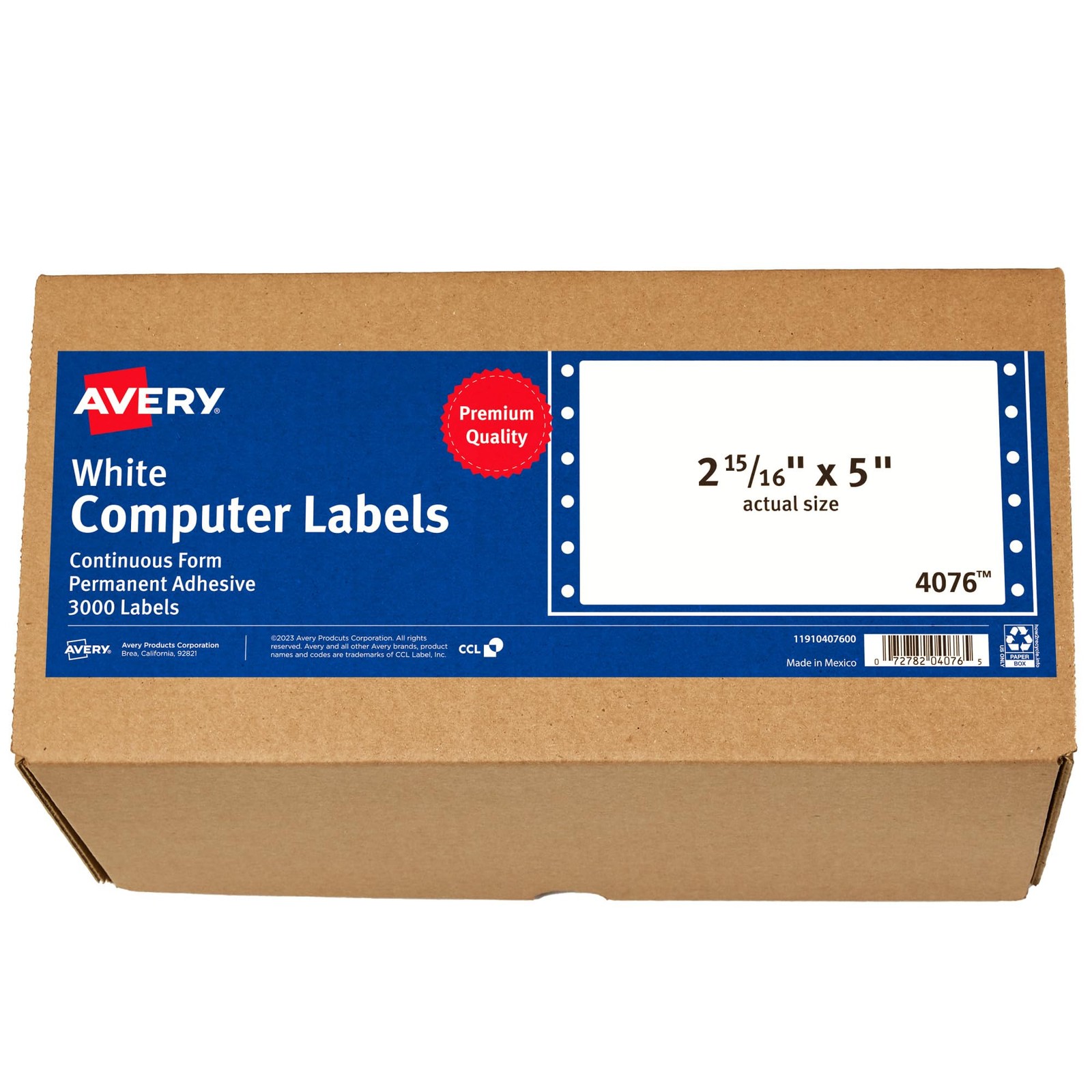 Avery 4076 Dot Matrix Printer Labels 1 Across 2 15/16 X 5 White Of 3000