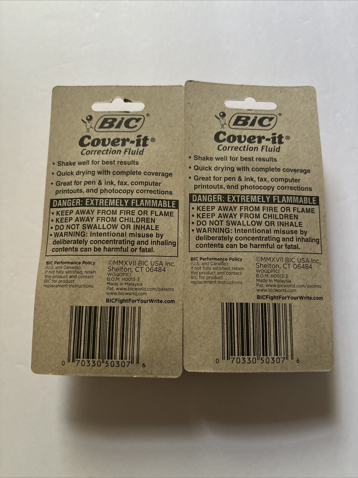 2-BIC WHITE OUT Cover-It Multi Purpose Pen & Ink Correction Fluid .7 fl oz 20ml