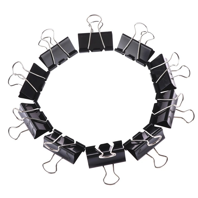10pcs Black Metal Binder Clips Paper Clamps 19/25/32mm Office Set – NEW