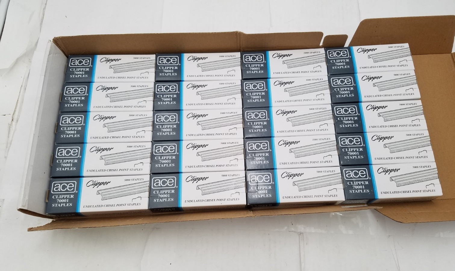 Lot of 20 ACE Undulated Clipper Staples Box of 5,000 Staples (ACE70001)