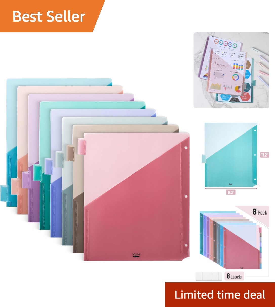 Durable 9.3×11.2 Inch Pocket Dividers with Tabs – 8 Colors for Seamless Sorting