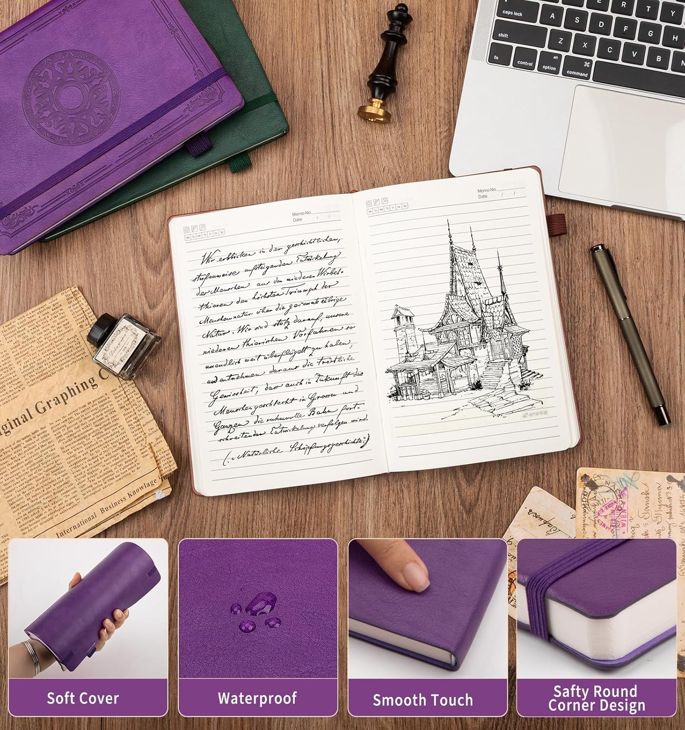 A5 Leather Journal Notebook Purple Tree of Life 256 Pages