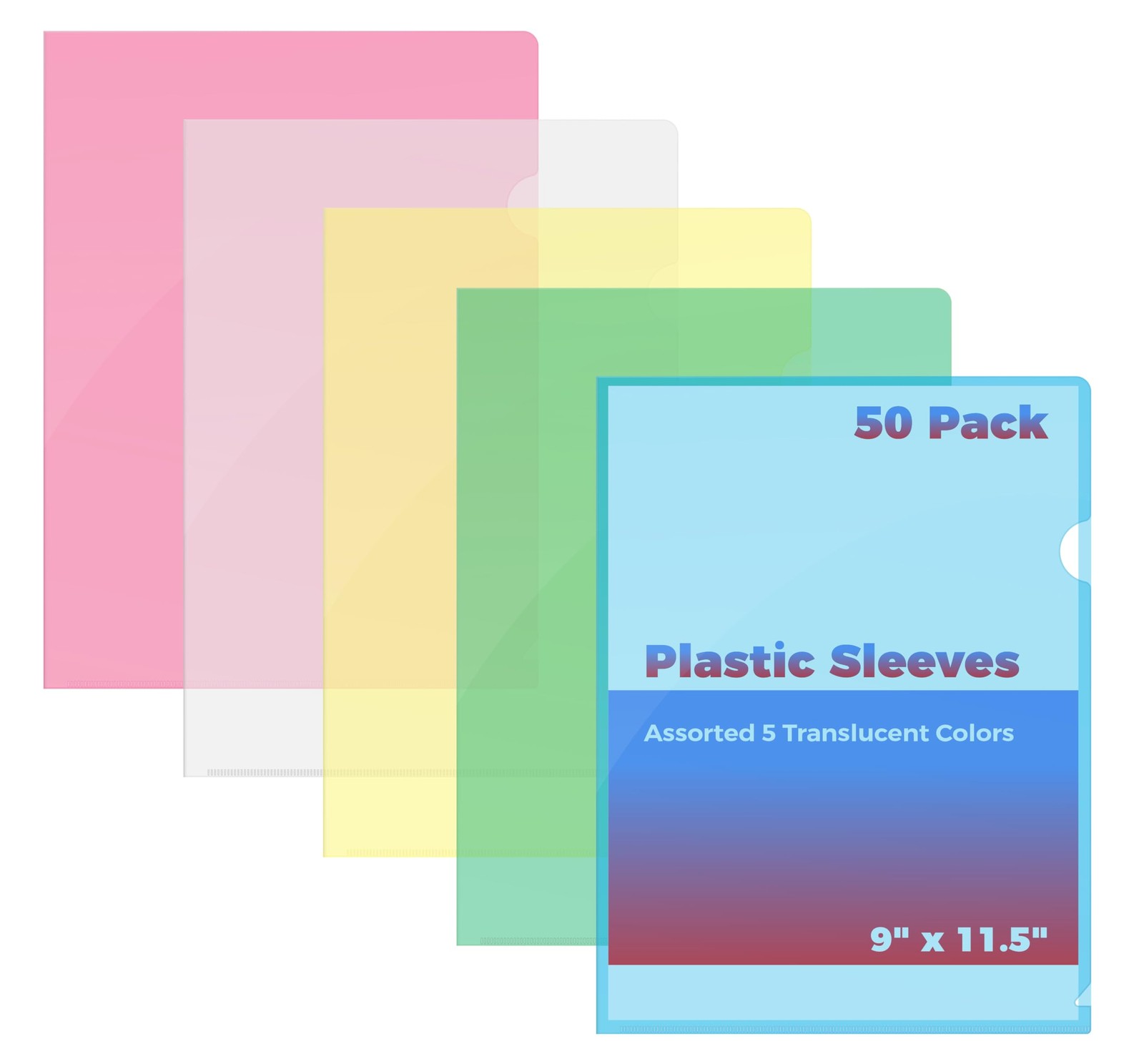 Better Office Products Poly Project Pockets, 50 9 x 11.5 inches, Assorted