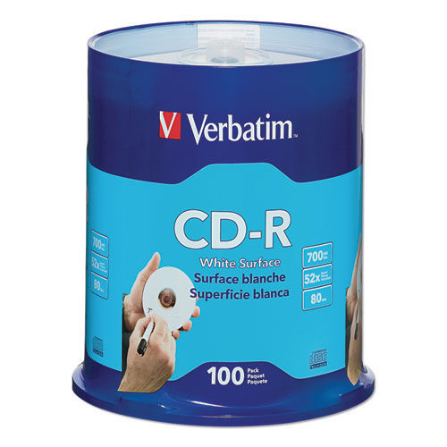 Verbatim 94712 700 MB/80 min 52x CD-R Recordable Disc – White (100/Pack) New