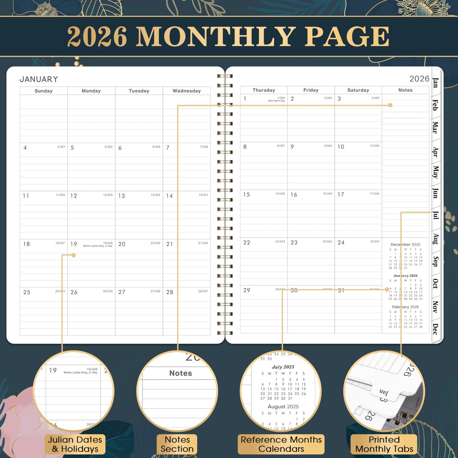 2026 Planner, 8×10 Inches, Weekly Spreads, Pocket, Blue Cover