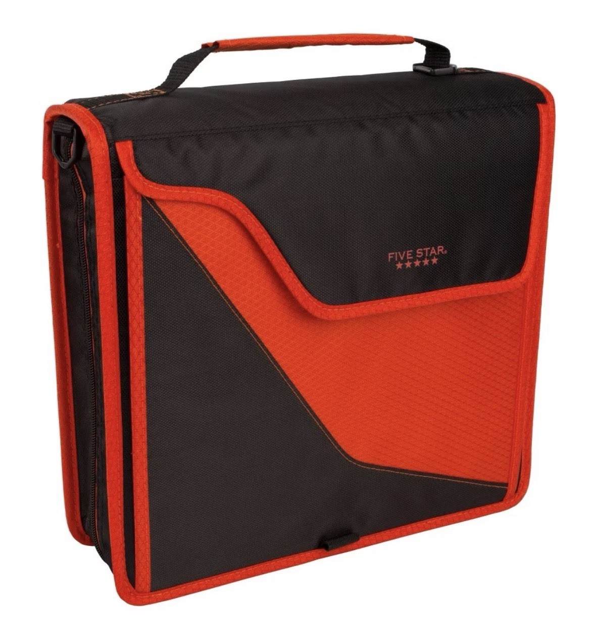 Five Star 3″ Sewn Zipper Binder Black and Red with Accessory Bag