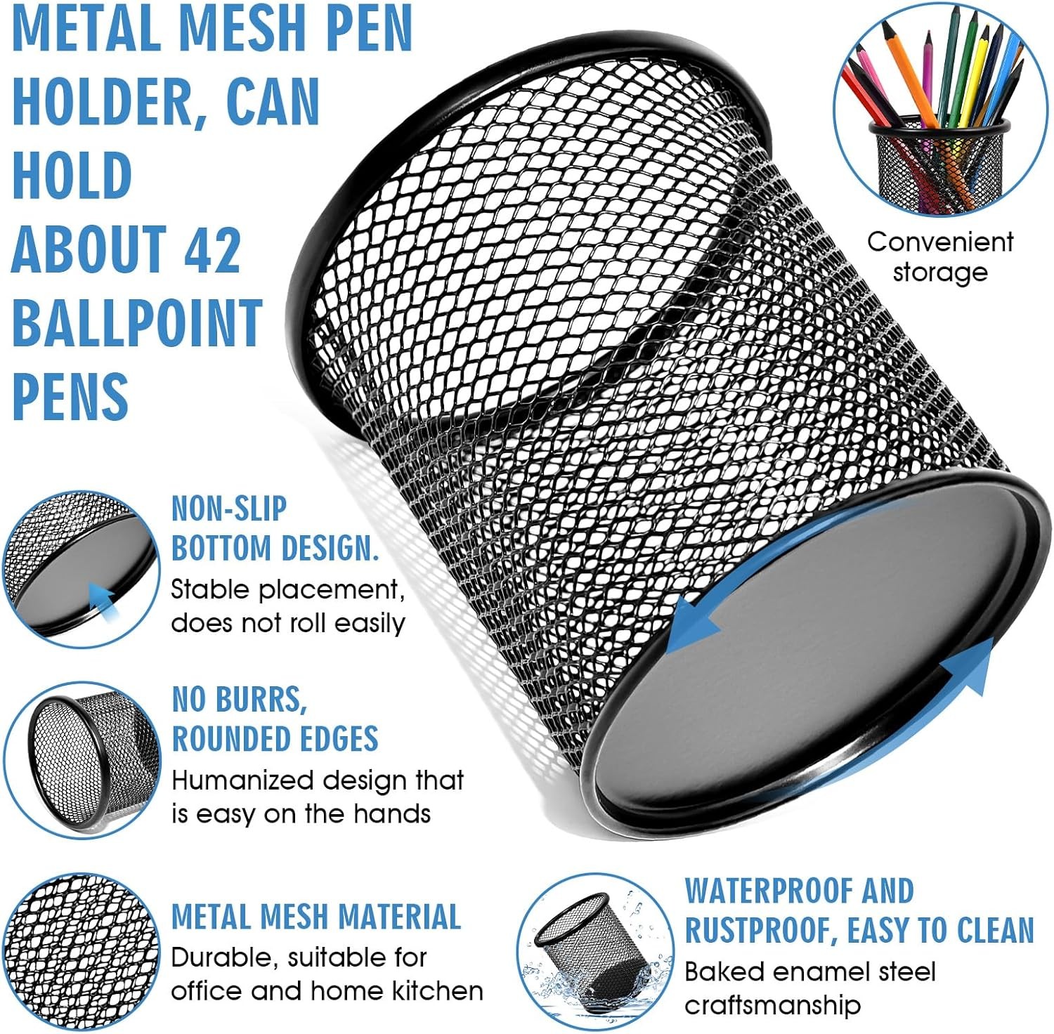 2 Pack Black Pencil Cup Wire Mesh Pen Cup Holder Desk Office Pen Organizer