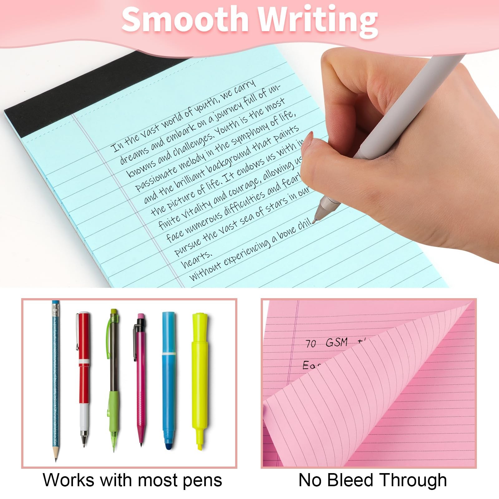 Legal Pads 5″ X 8″, 6 Pack Colored Note Pads, College Ruled Yellow Lined Pape…