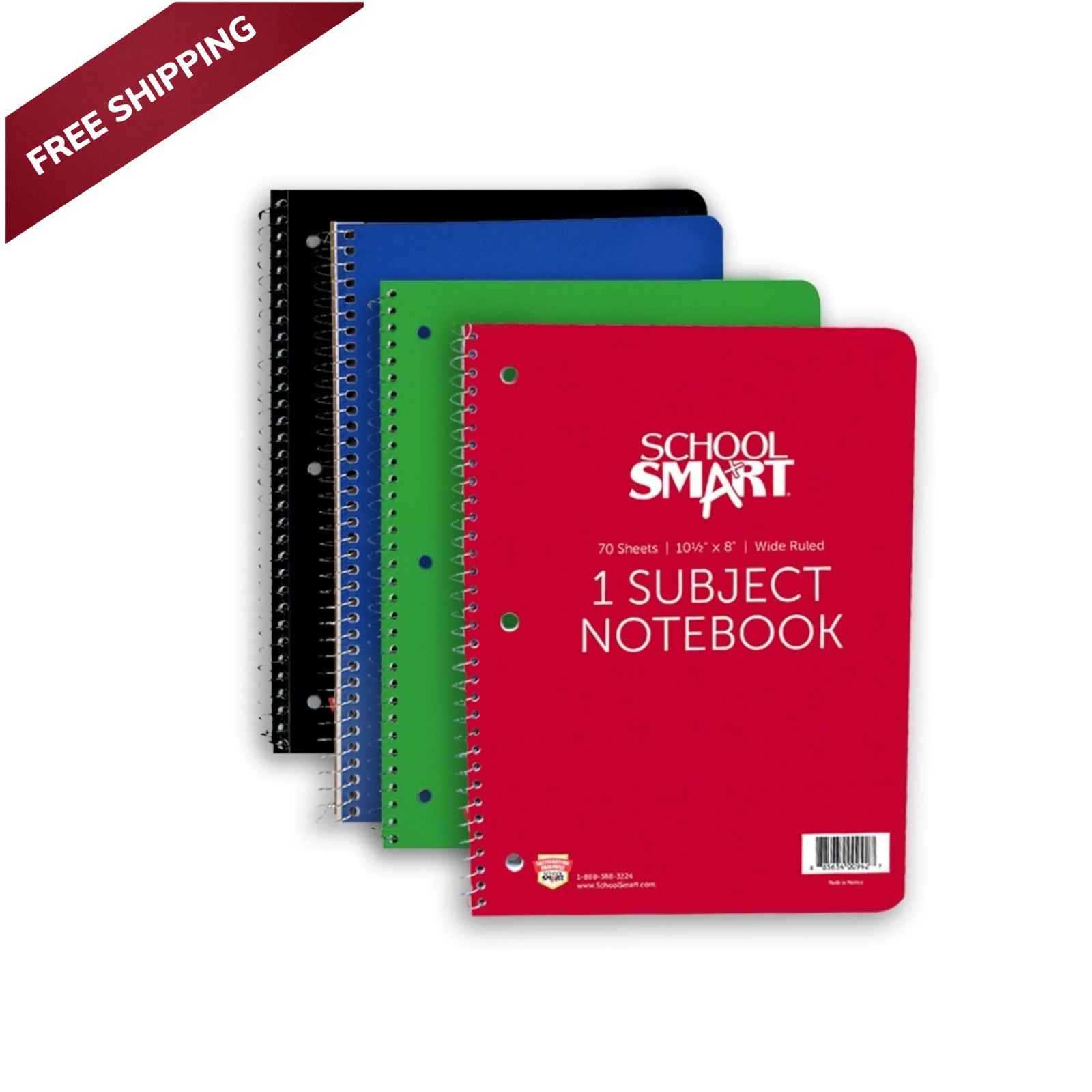 School Smart Spiral Wide Ruled Notebook, 8 x 10-1/2 8 x Inches, White