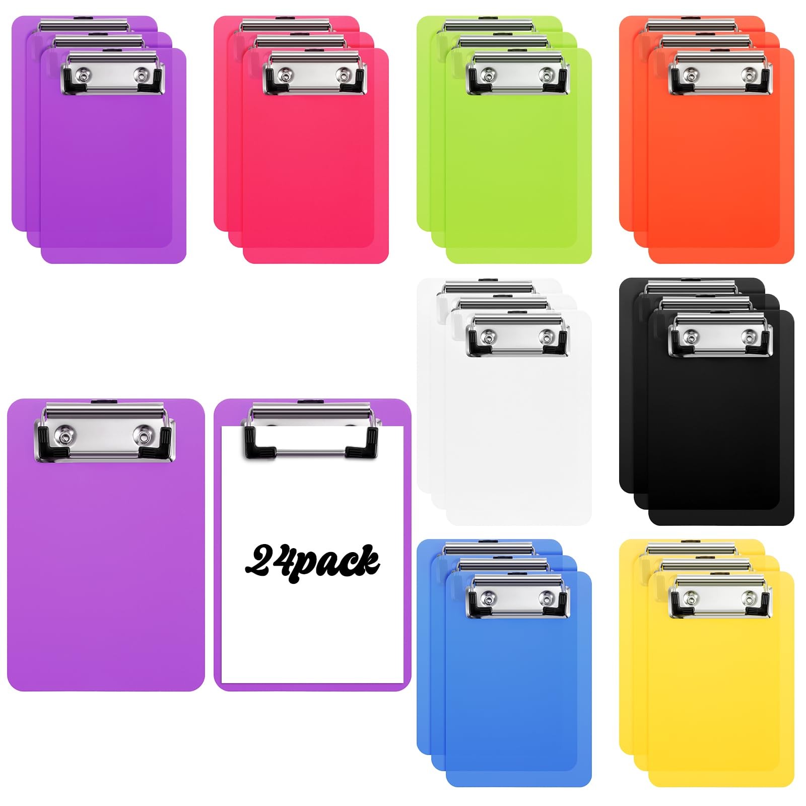 24 PCS Small Clipboards Plastic Colorful Mini Memo Pocket Fits 4×6 Inch