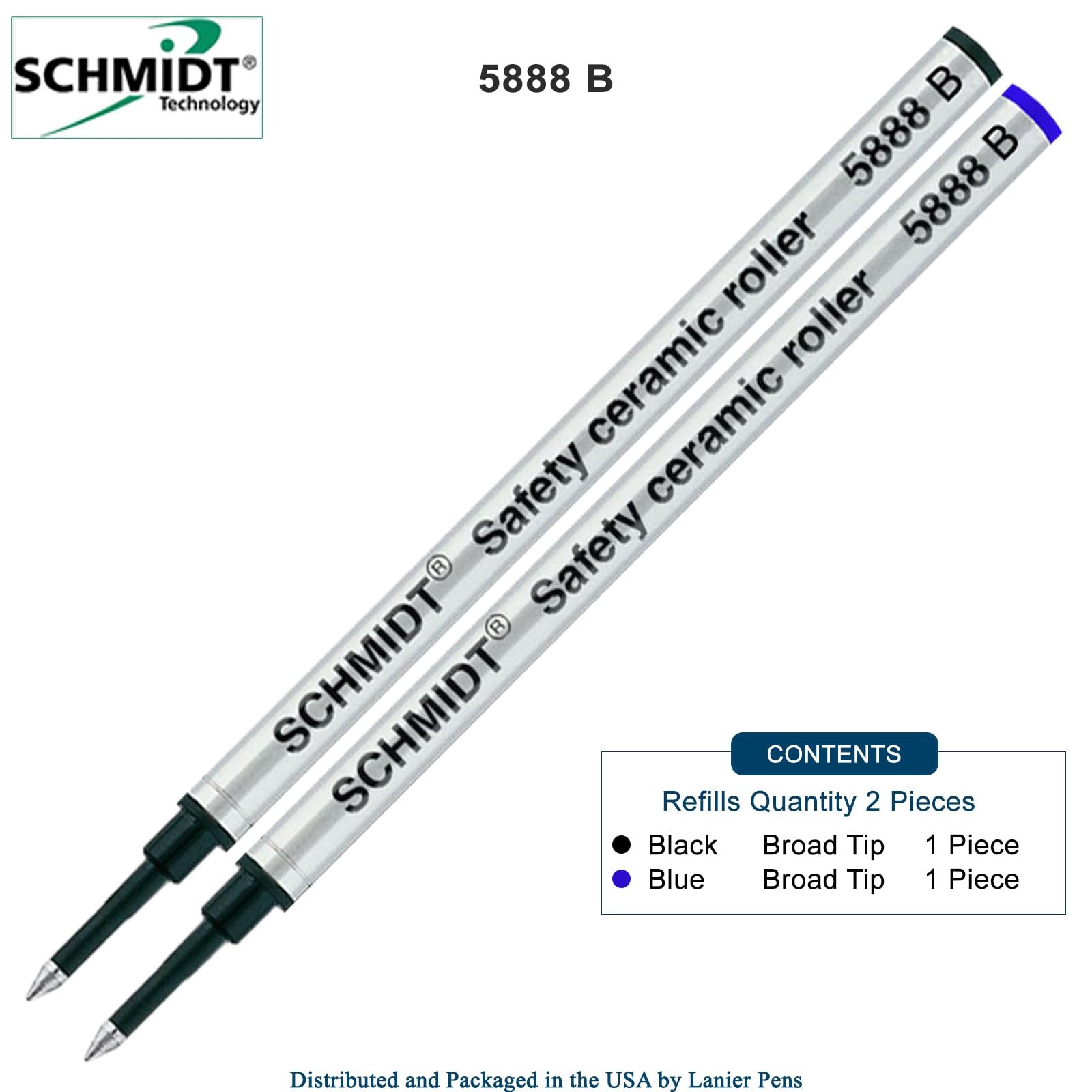 Schmidt 5888 B Safety Ceramic Rollerball Broad Tip (1.0 mm), Black, Blue